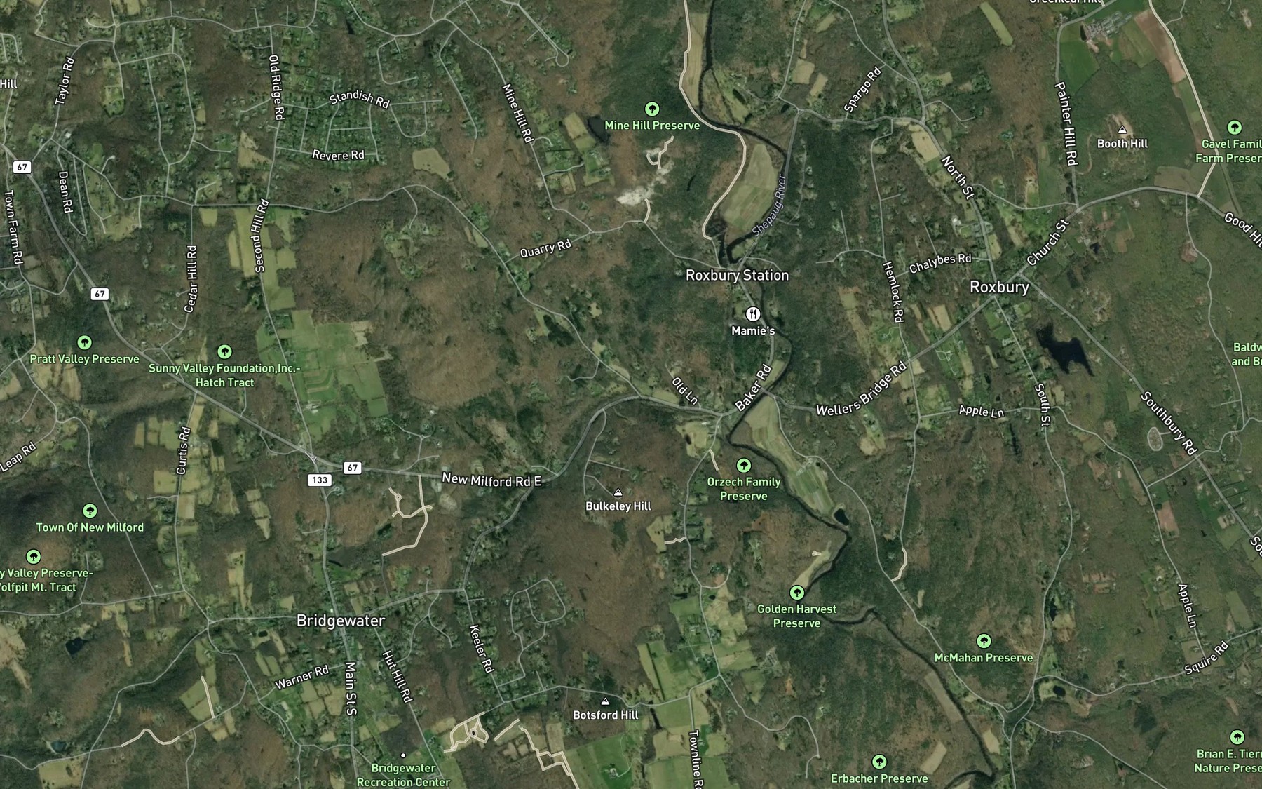 Satellite map of the Second Hill Brook
