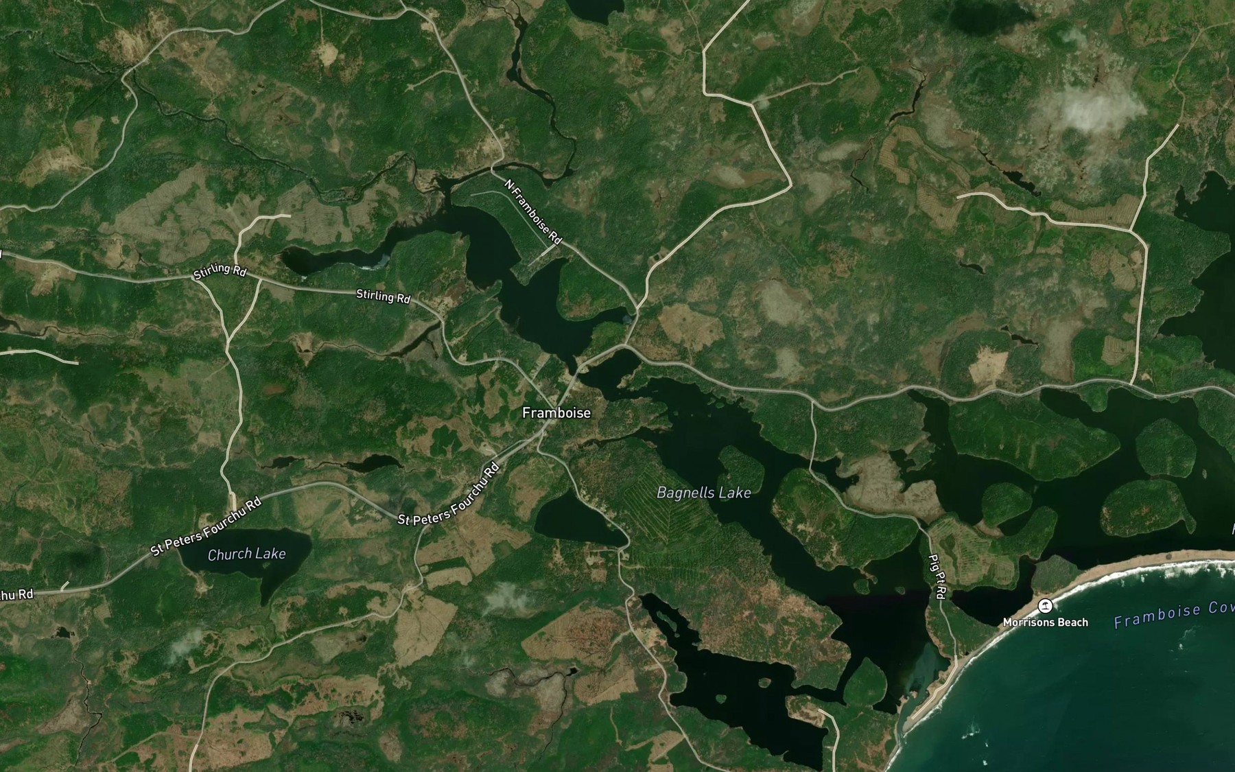 Satellite map of the Bagnells Lake