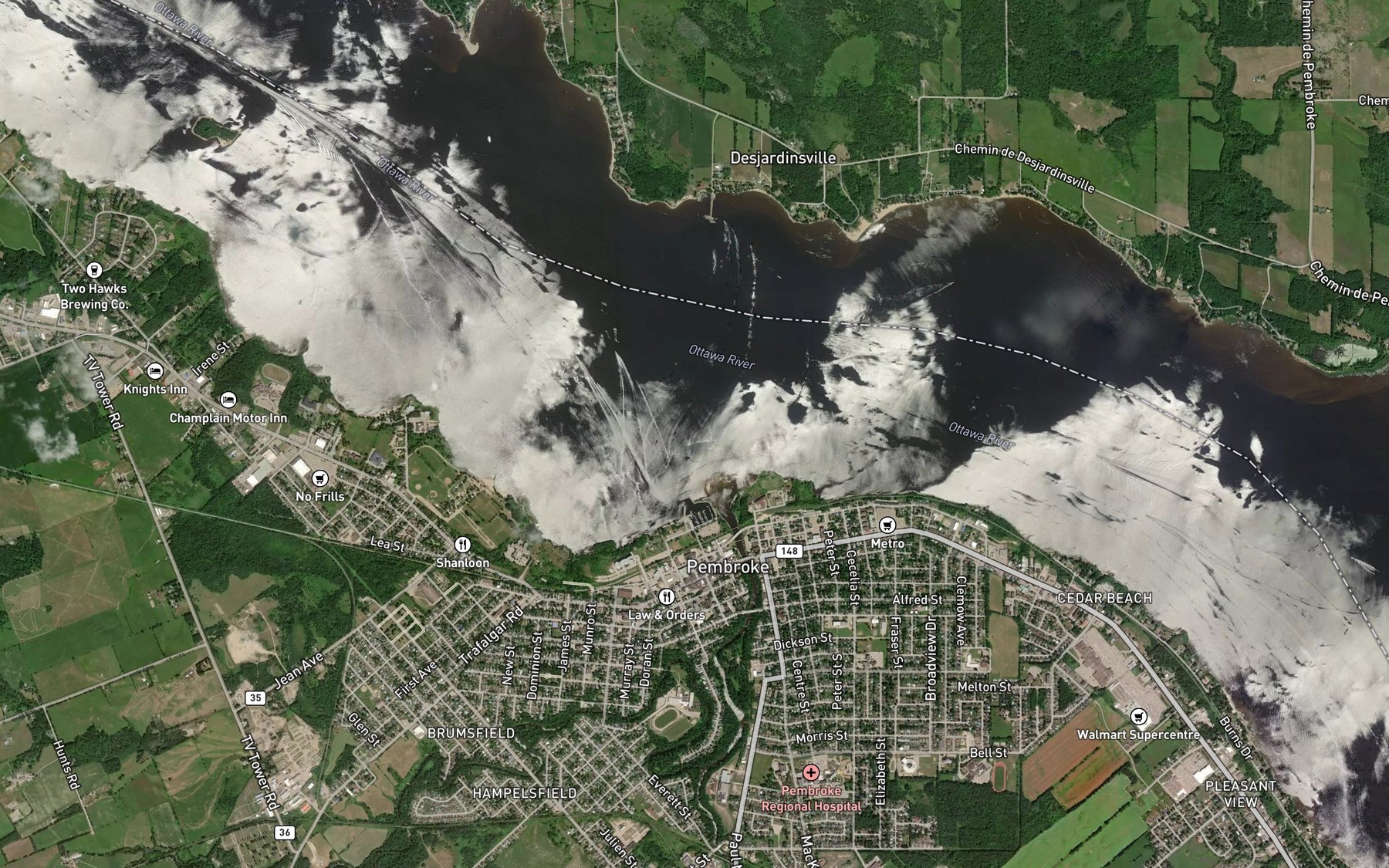 Satellite map of the Muskrat River