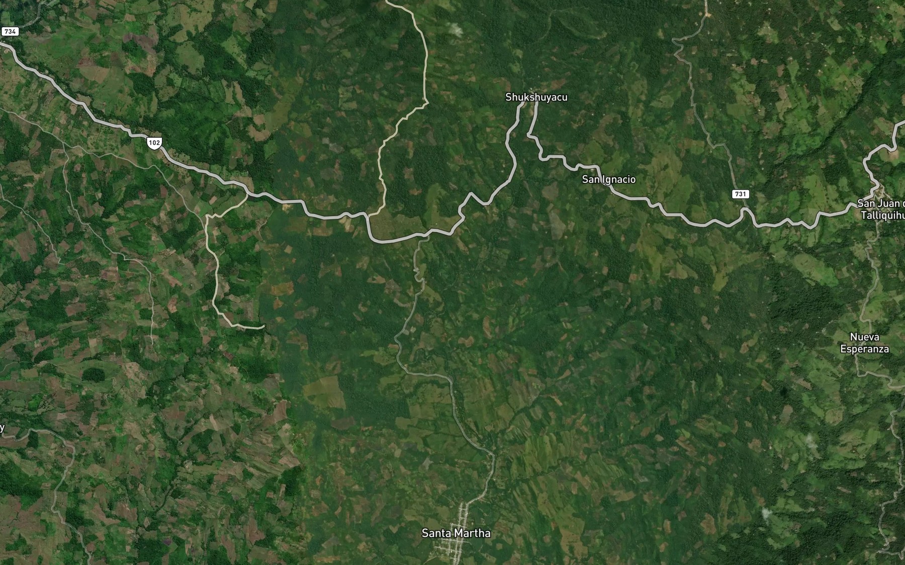 Satellite map of the Quebrada Shucshuyacu