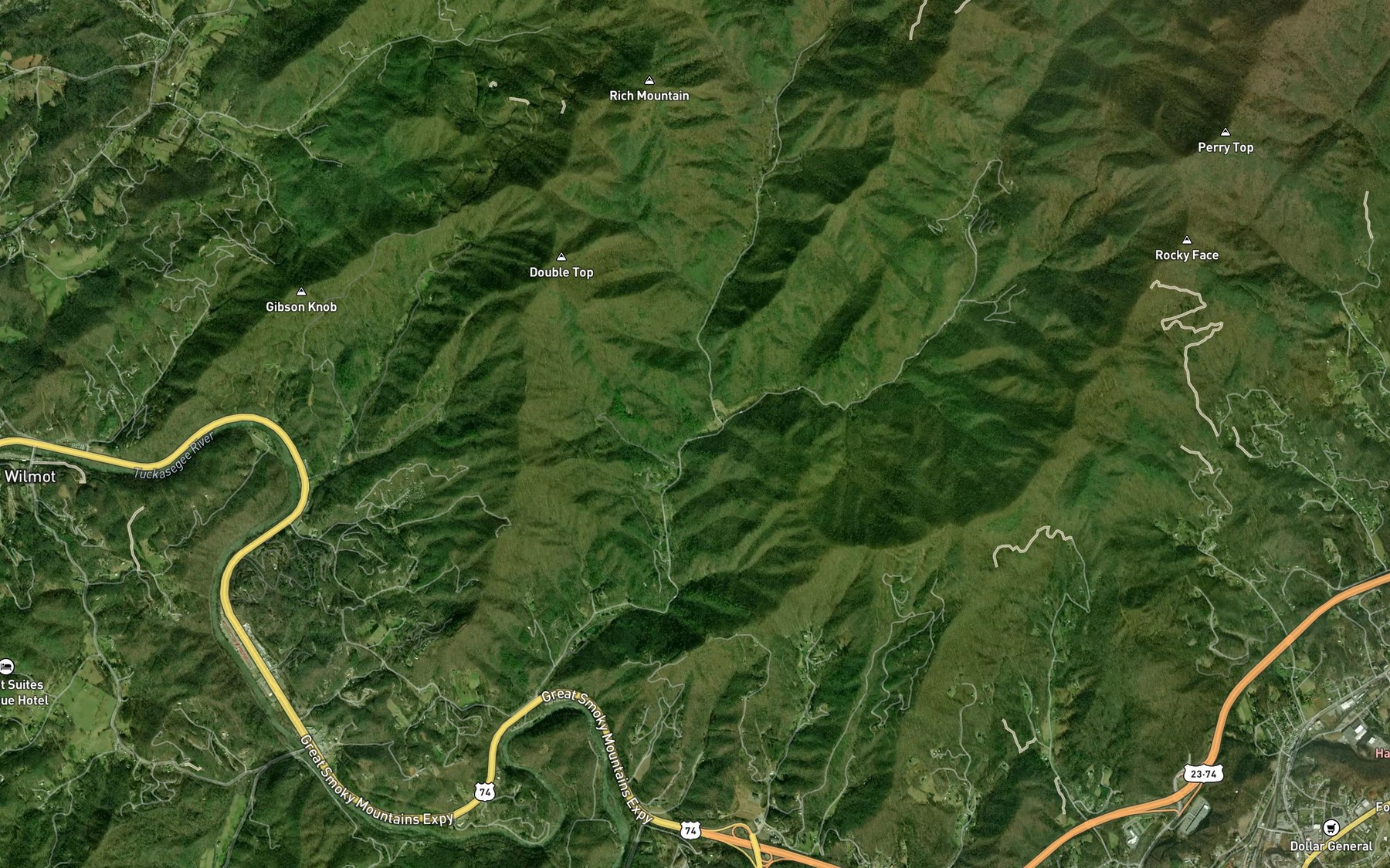 Satellite map of the Schoolhouse Branch