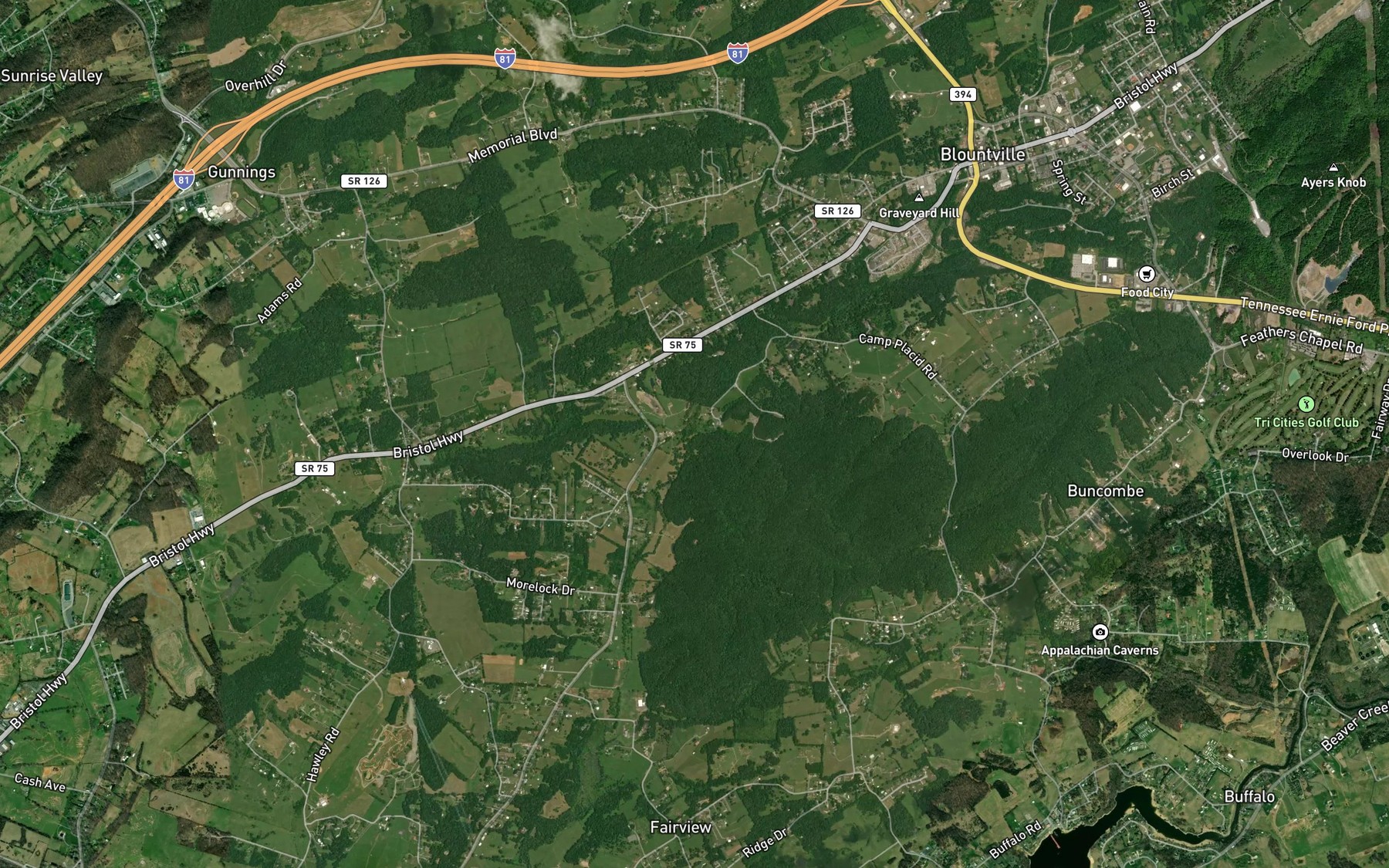 Satellite map of the Robinson Creek