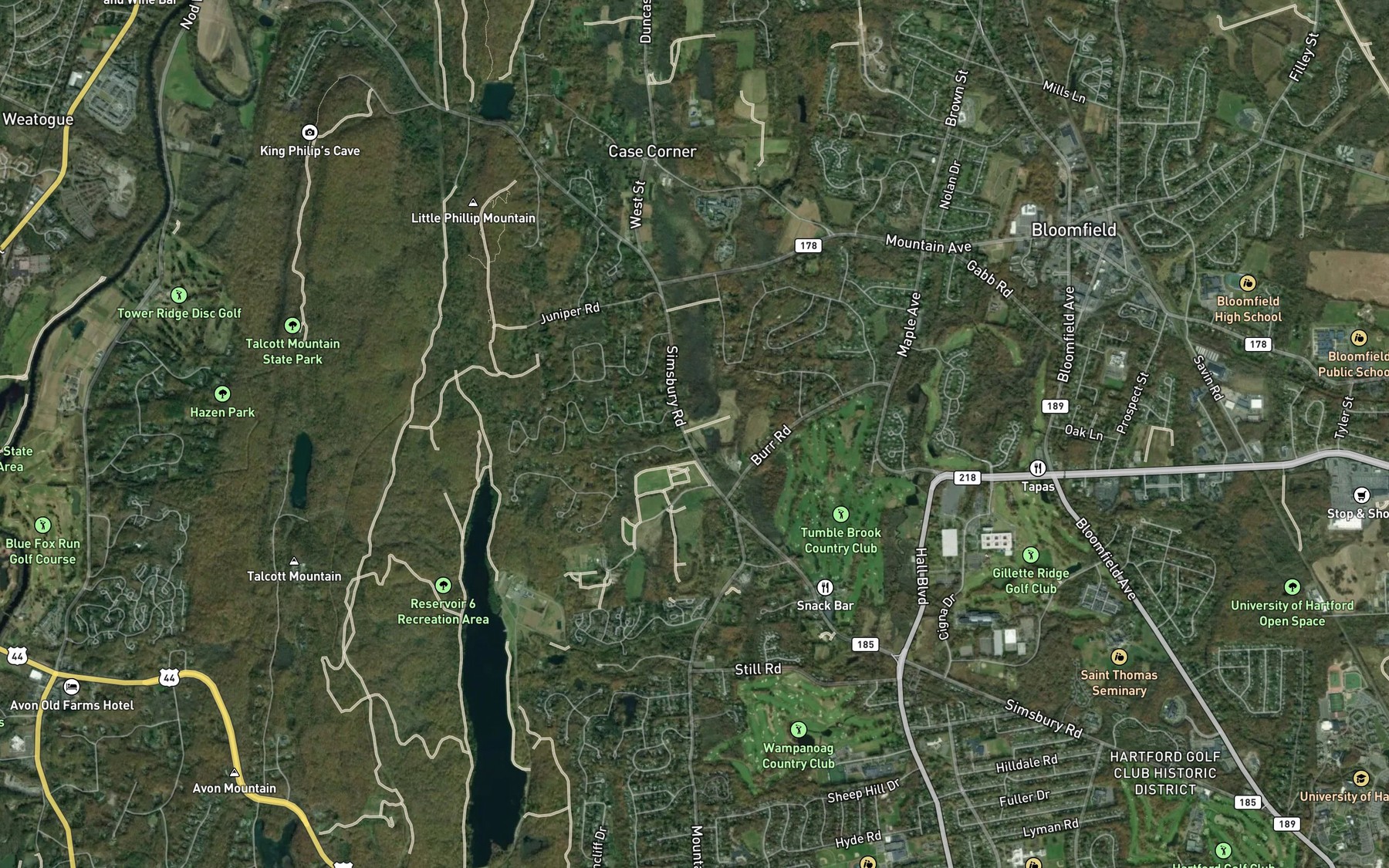 Satellite map of the Cold Spring Reservoir