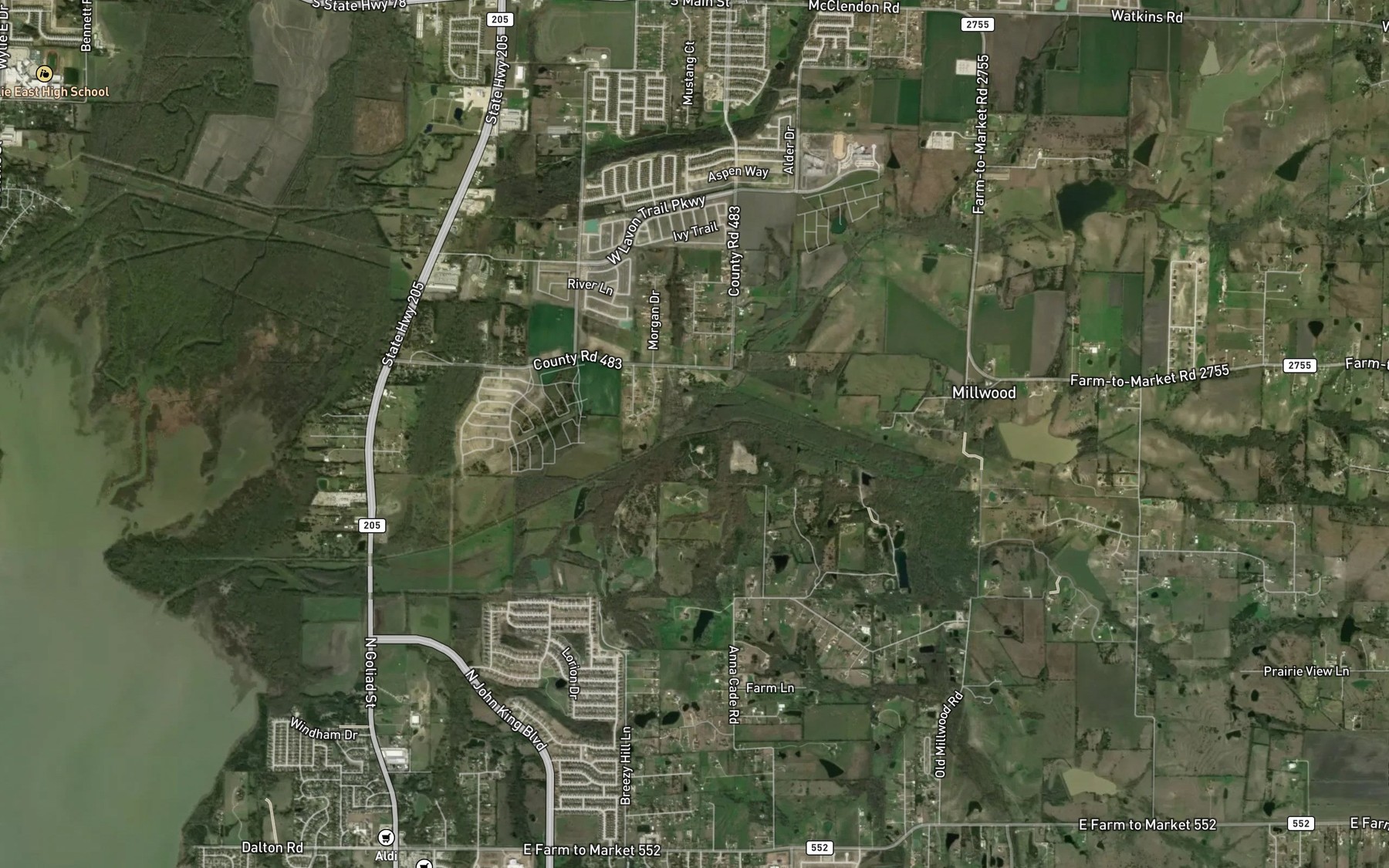 Satellite map of the Bluff Creek