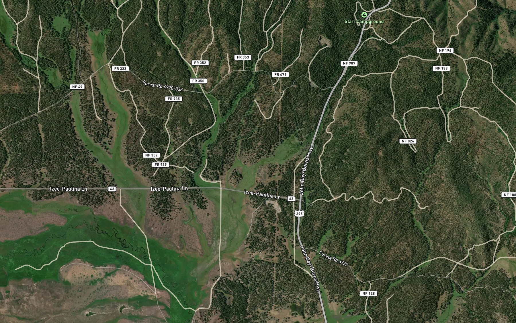 Satellite map of the Starr Creek