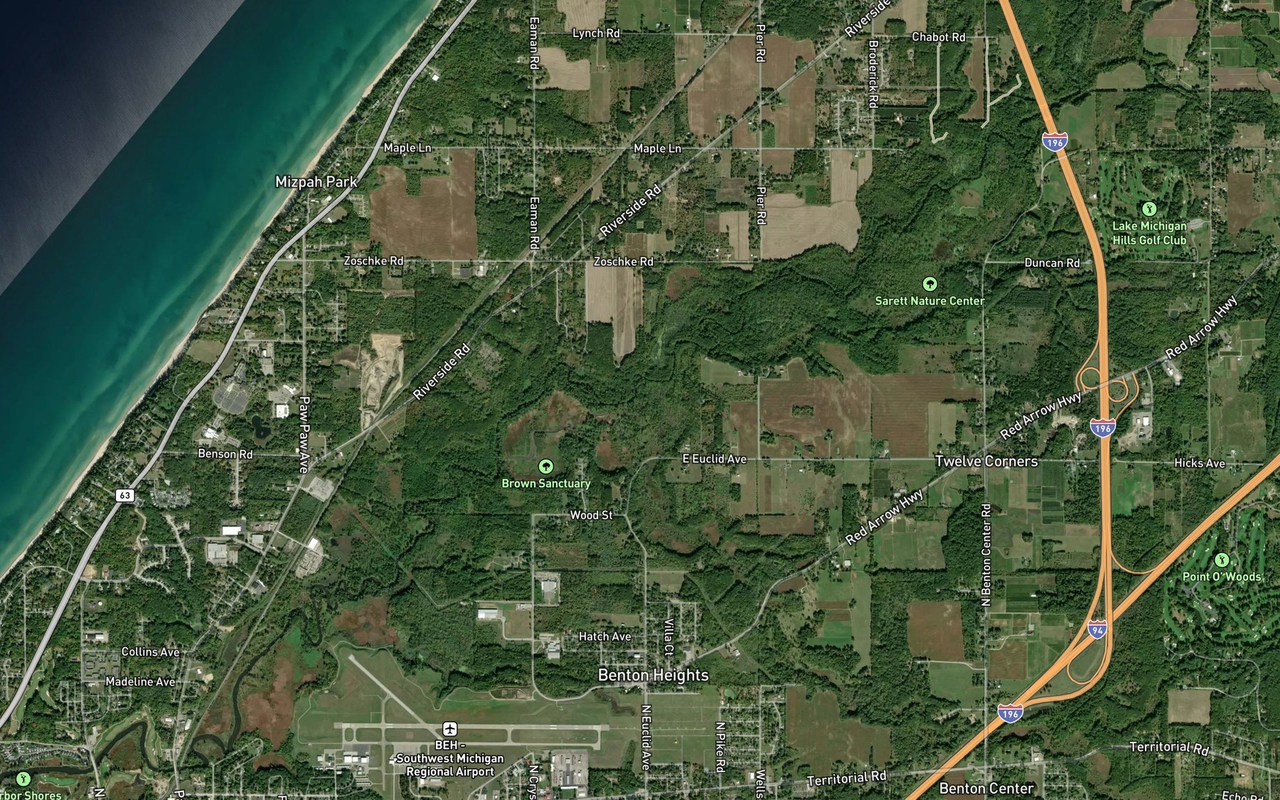 Satellite map of the Blue Creek