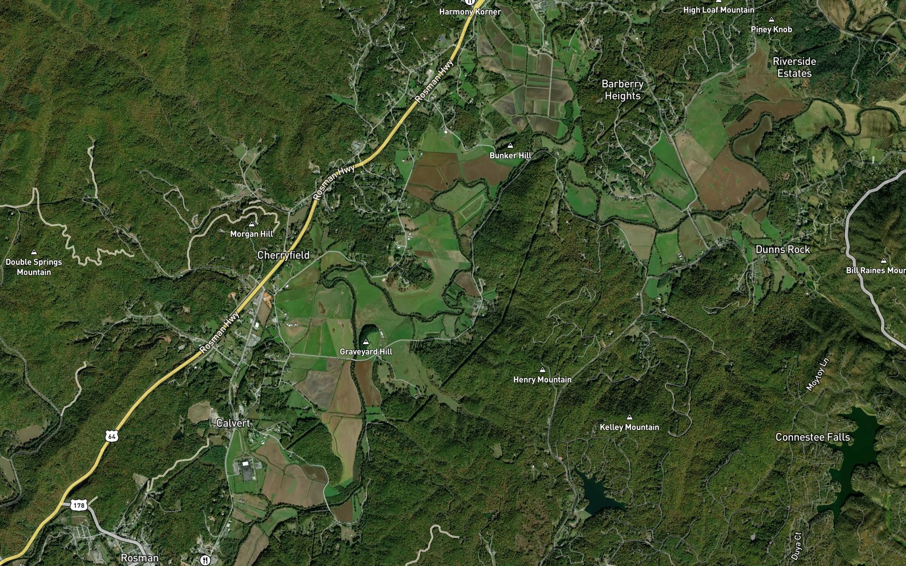 Satellite map of the Kelley Branch
