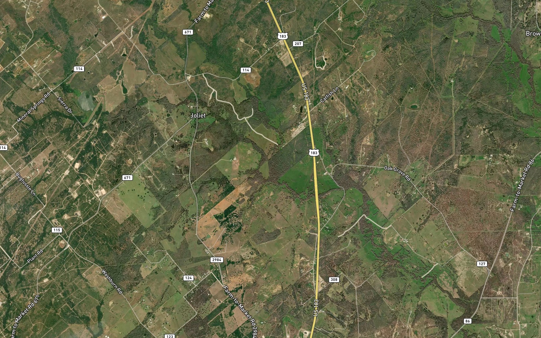 Satellite map of the Pin Oak Creek