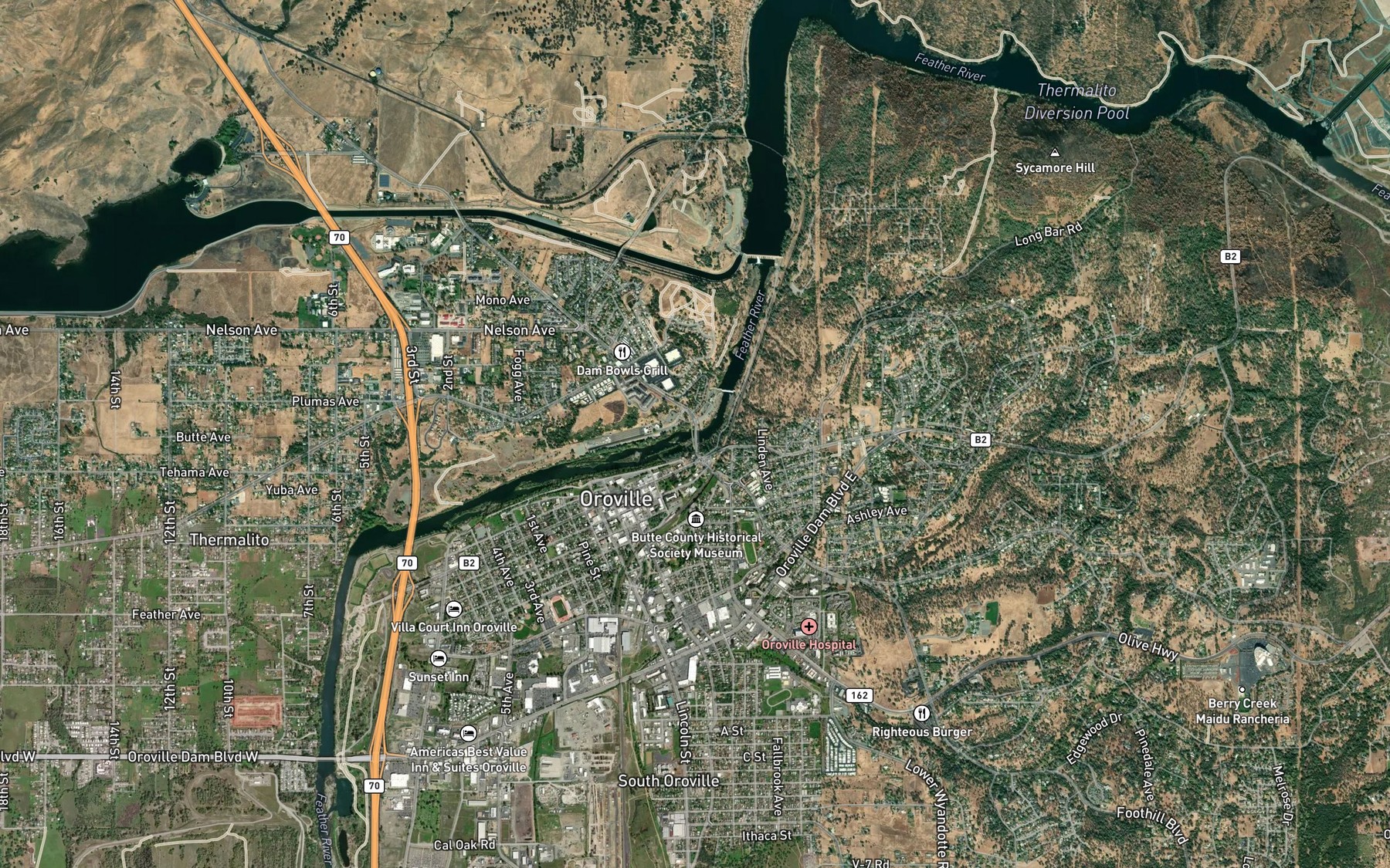 Satellite map of the Feather River