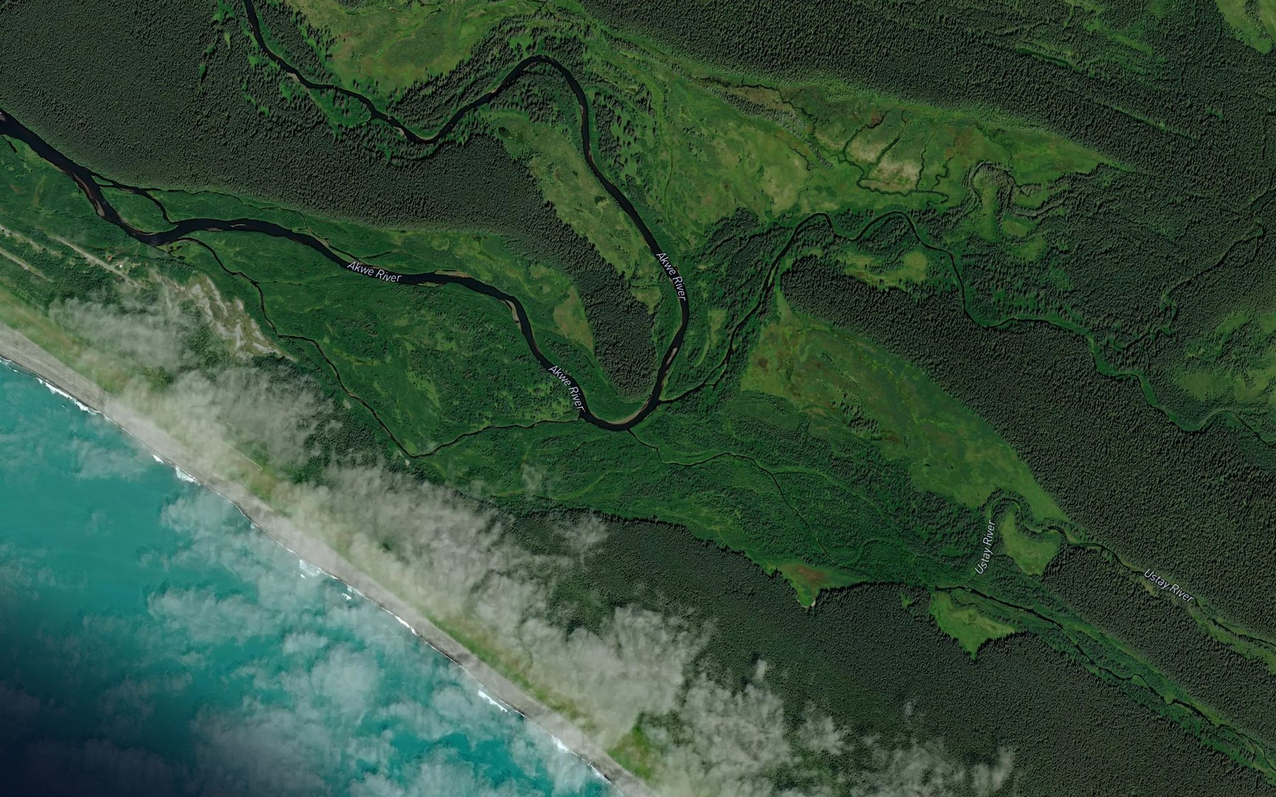 Satellite map of the Ustay River