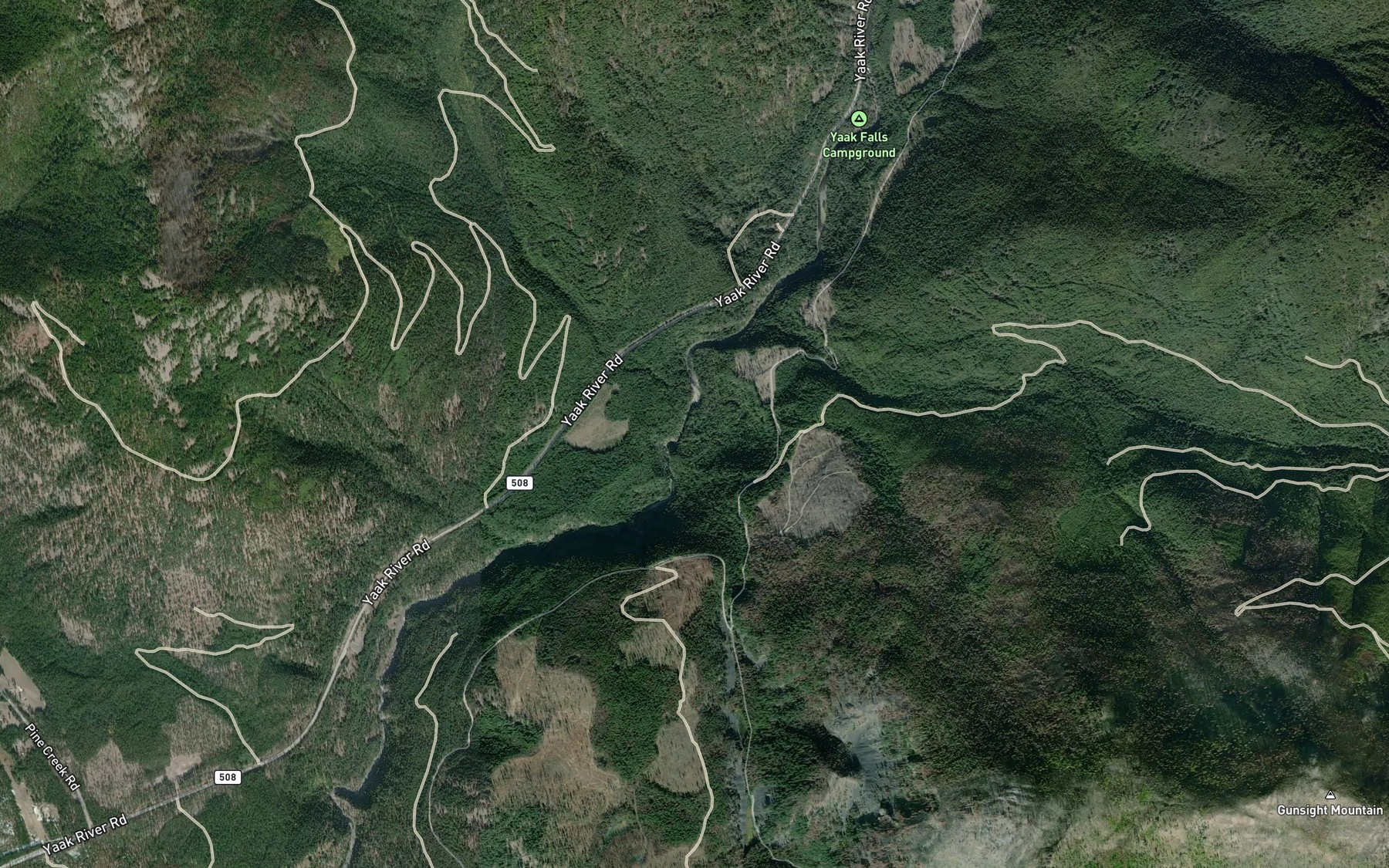 Satellite map of the Prospect Creek