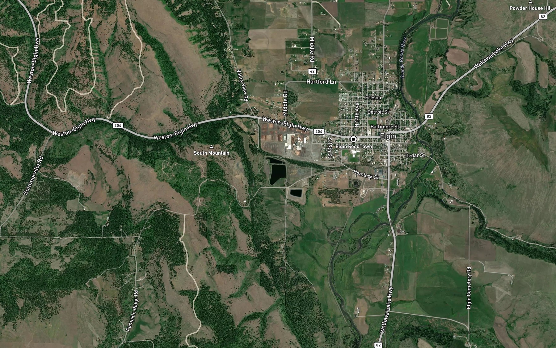 Satellite map of the Elgin Mill Wastewater Lagoon