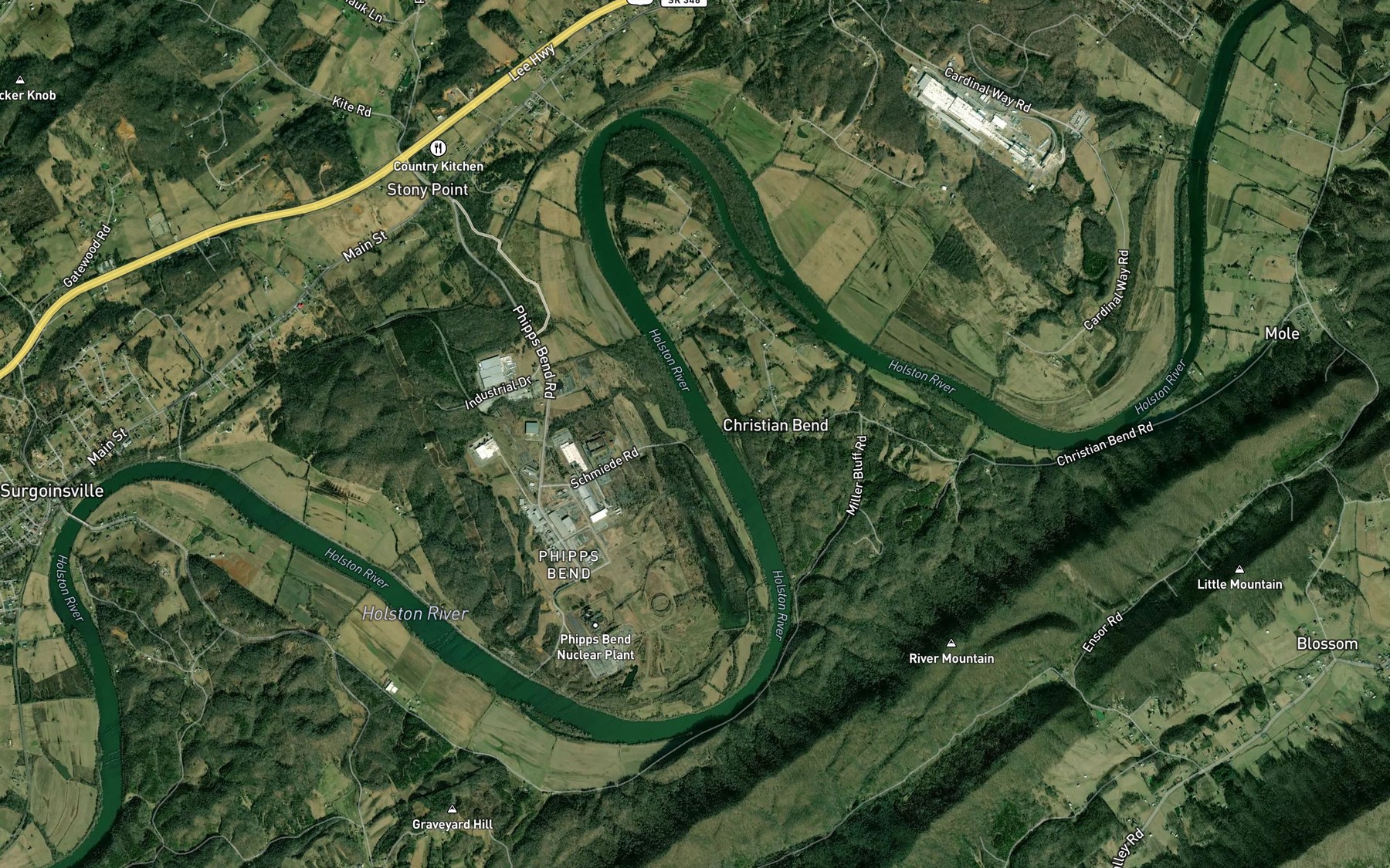 Satellite map of the Stony Point Creek