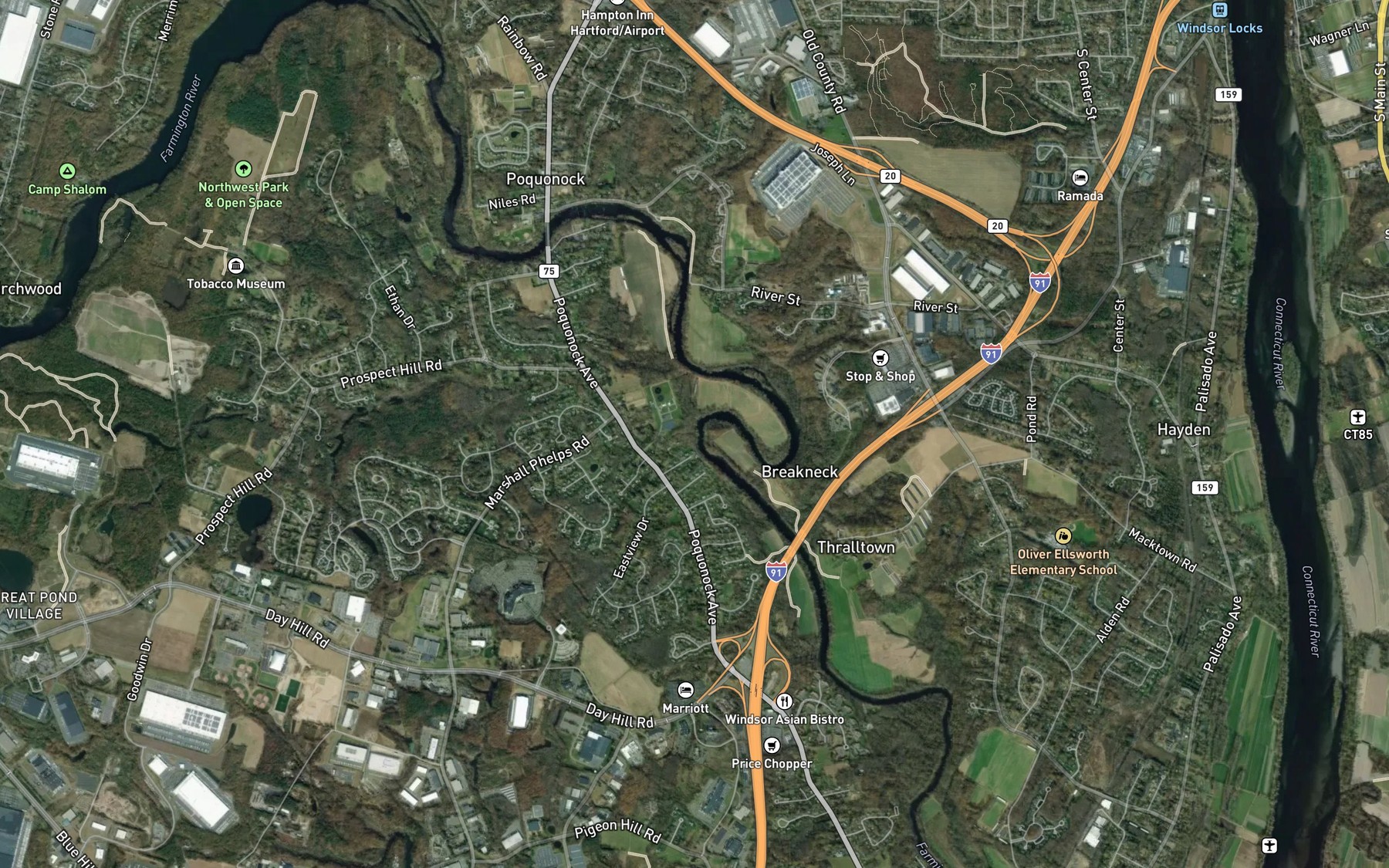 Satellite map of the Phelps Brook