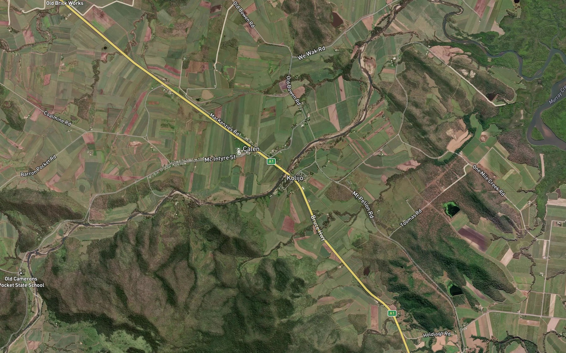 Satellite map of the St Helens Creek