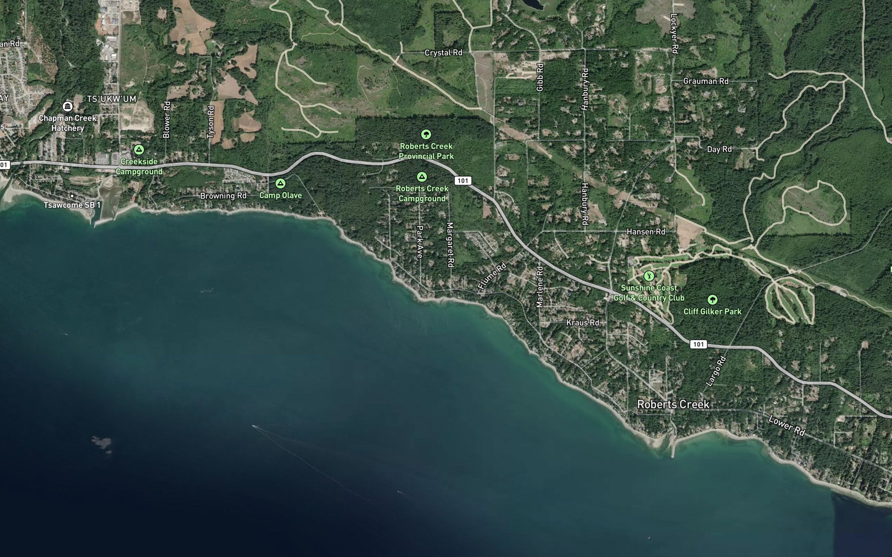 Satellite map of the Flume Creek