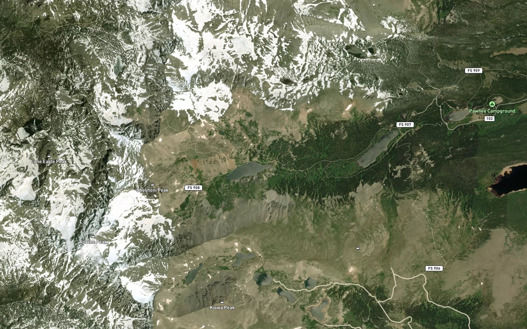 Satellite map of the Lake Isabelle