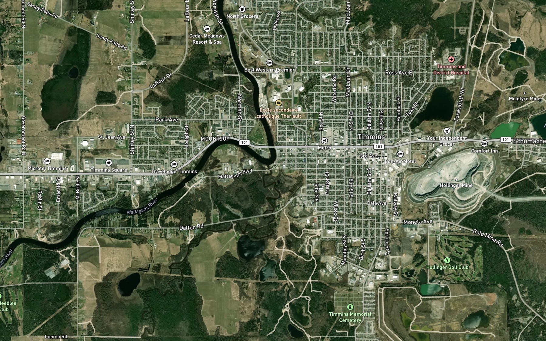 Satellite map of the Mountjoy River