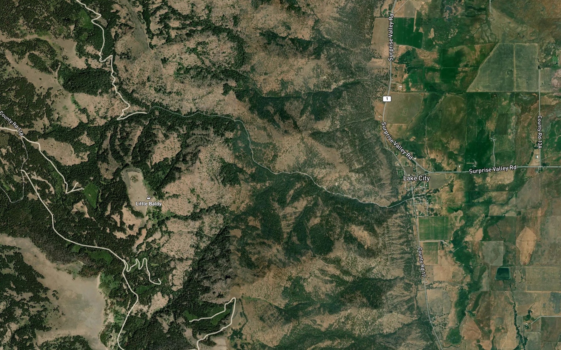 Satellite map of the South Fork Mill Creek