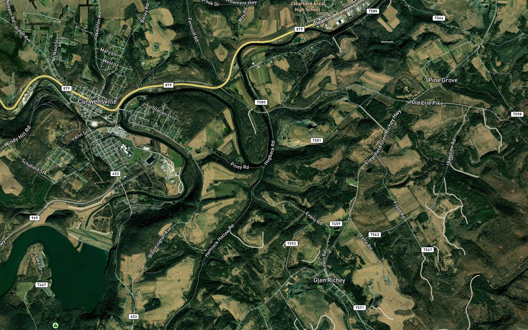 Satellite map of the Hogback Run