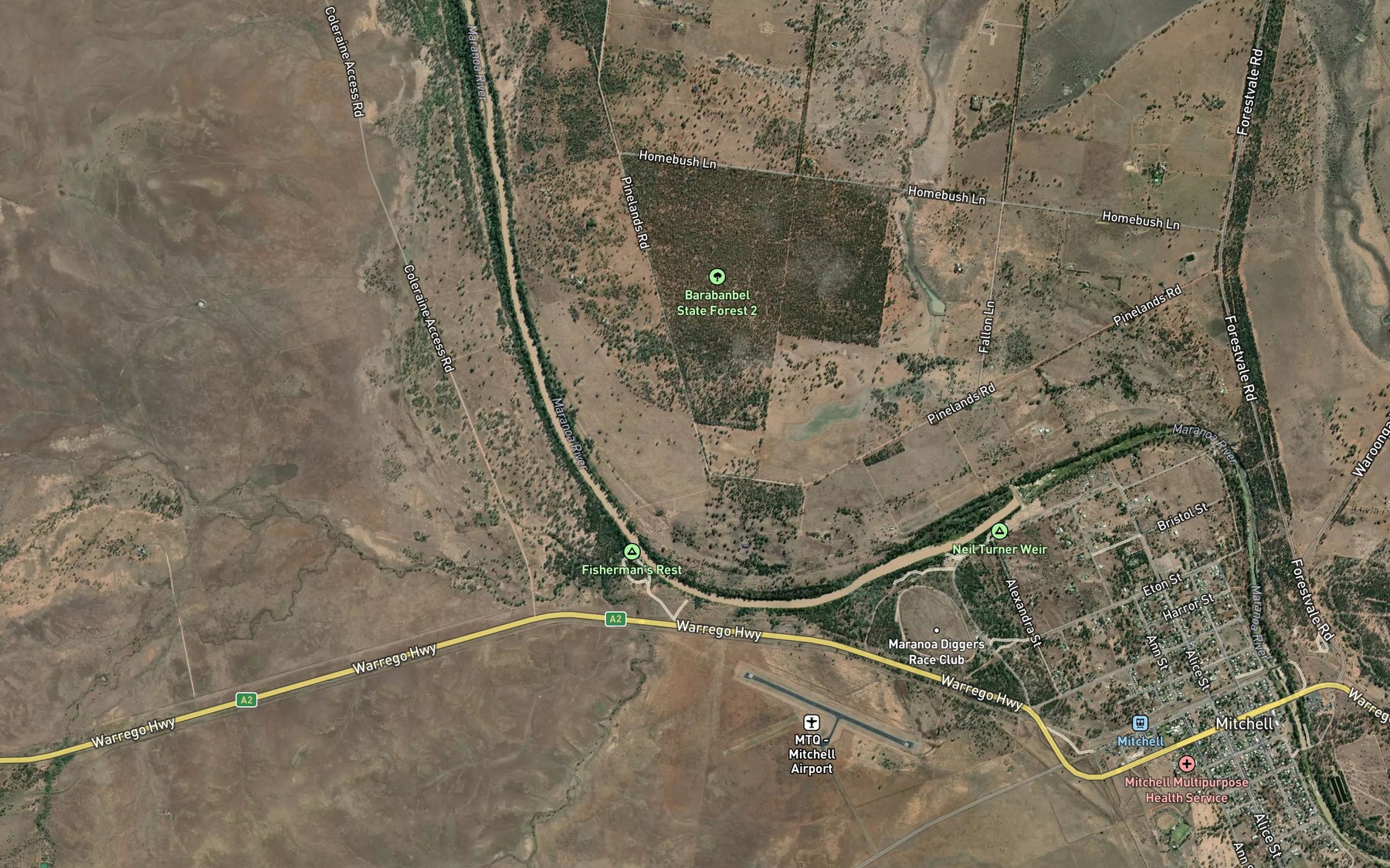 Satellite map of the Three Mile Creek