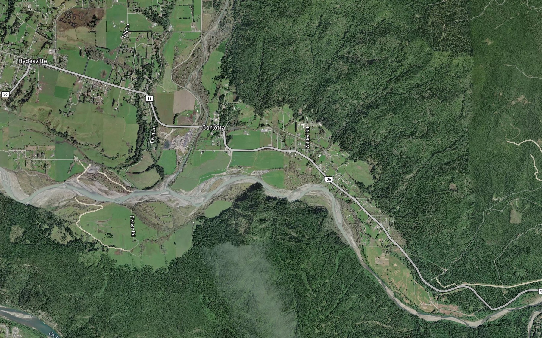 Satellite map of the Cuddeback Creek