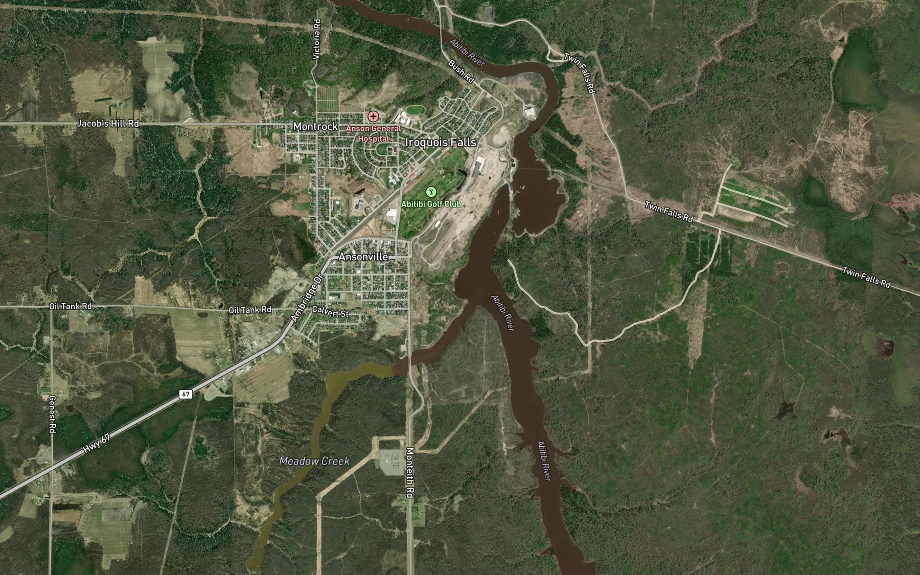 Satellite map of the Meadow Creek