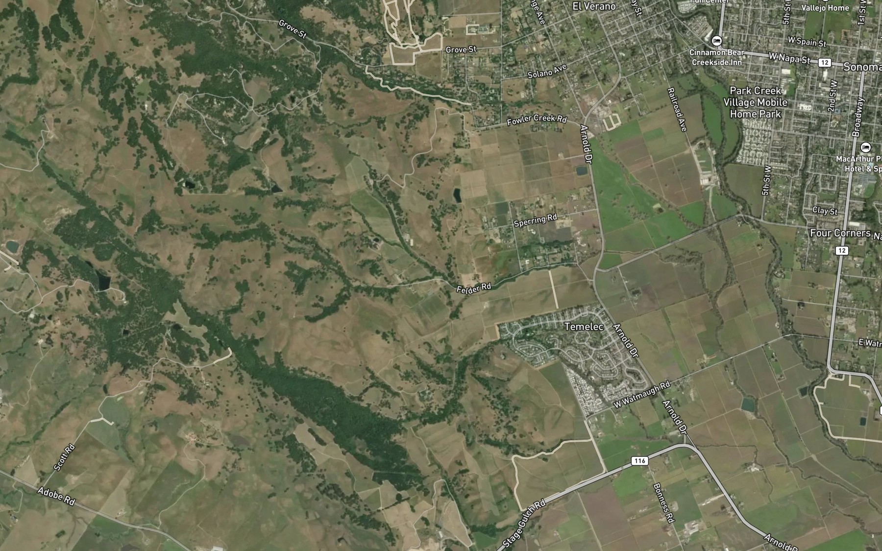 Satellite map of the Lewis Creek