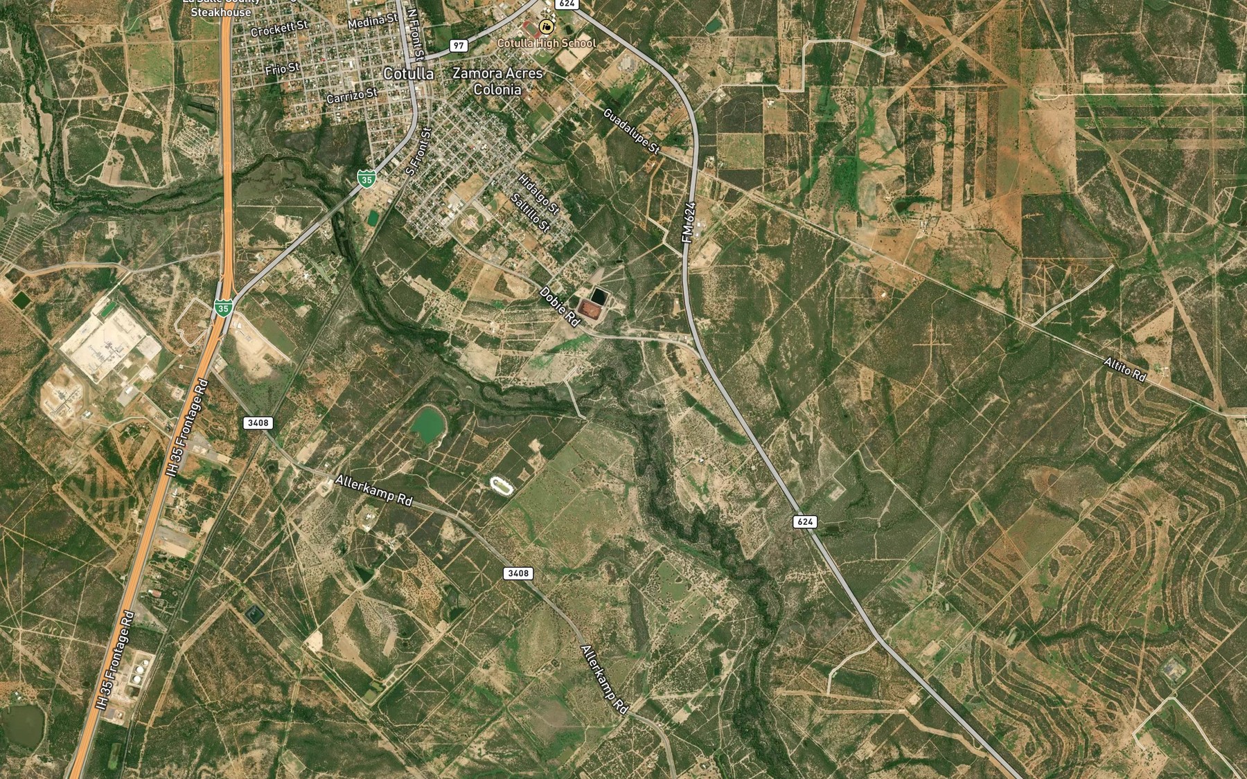 Satellite map of the Mustang Creek