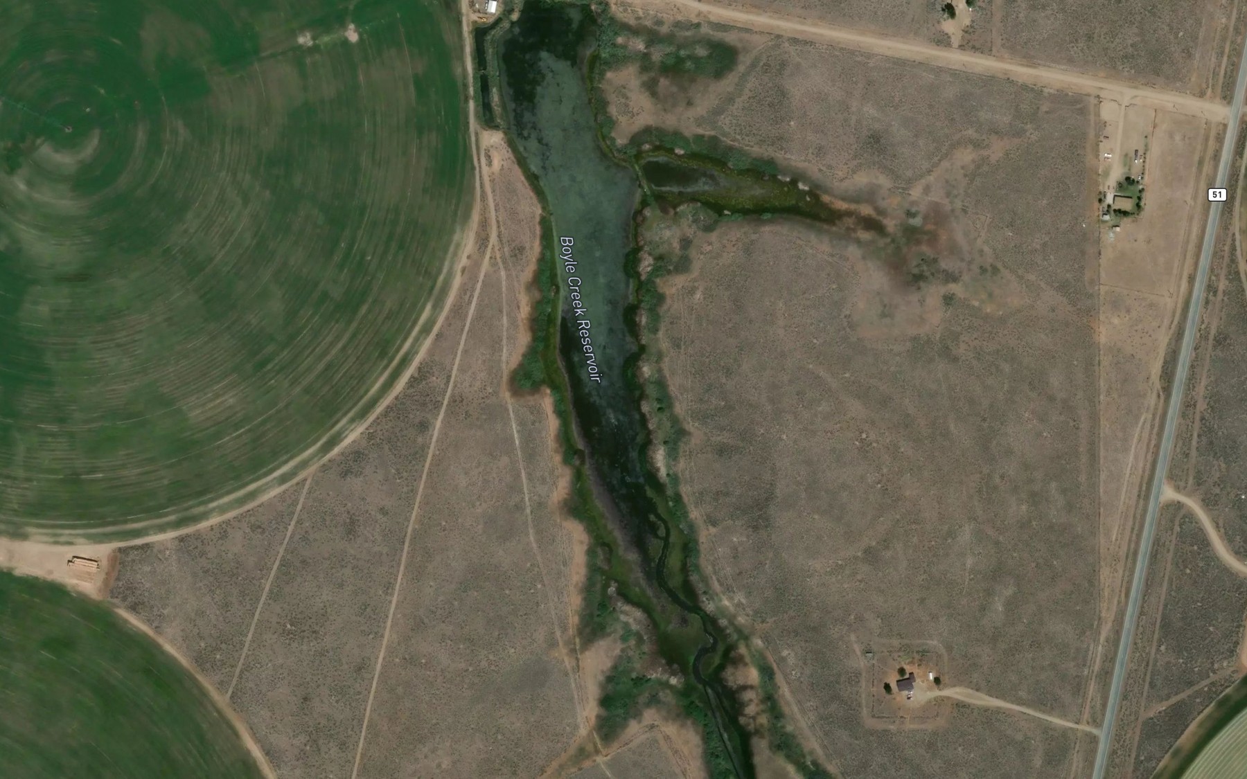 Satellite map of the Boyle Creek Reservoir