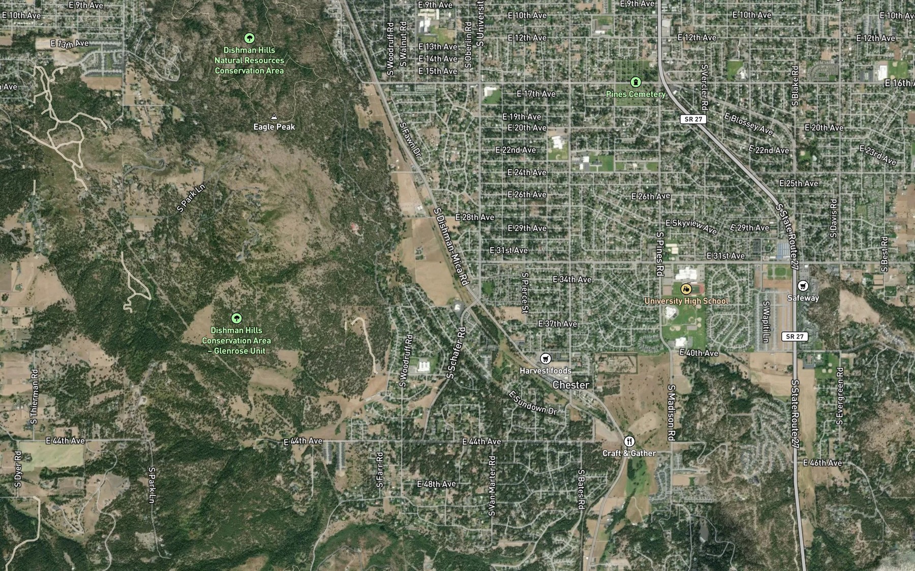 Satellite map of the Chester Creek