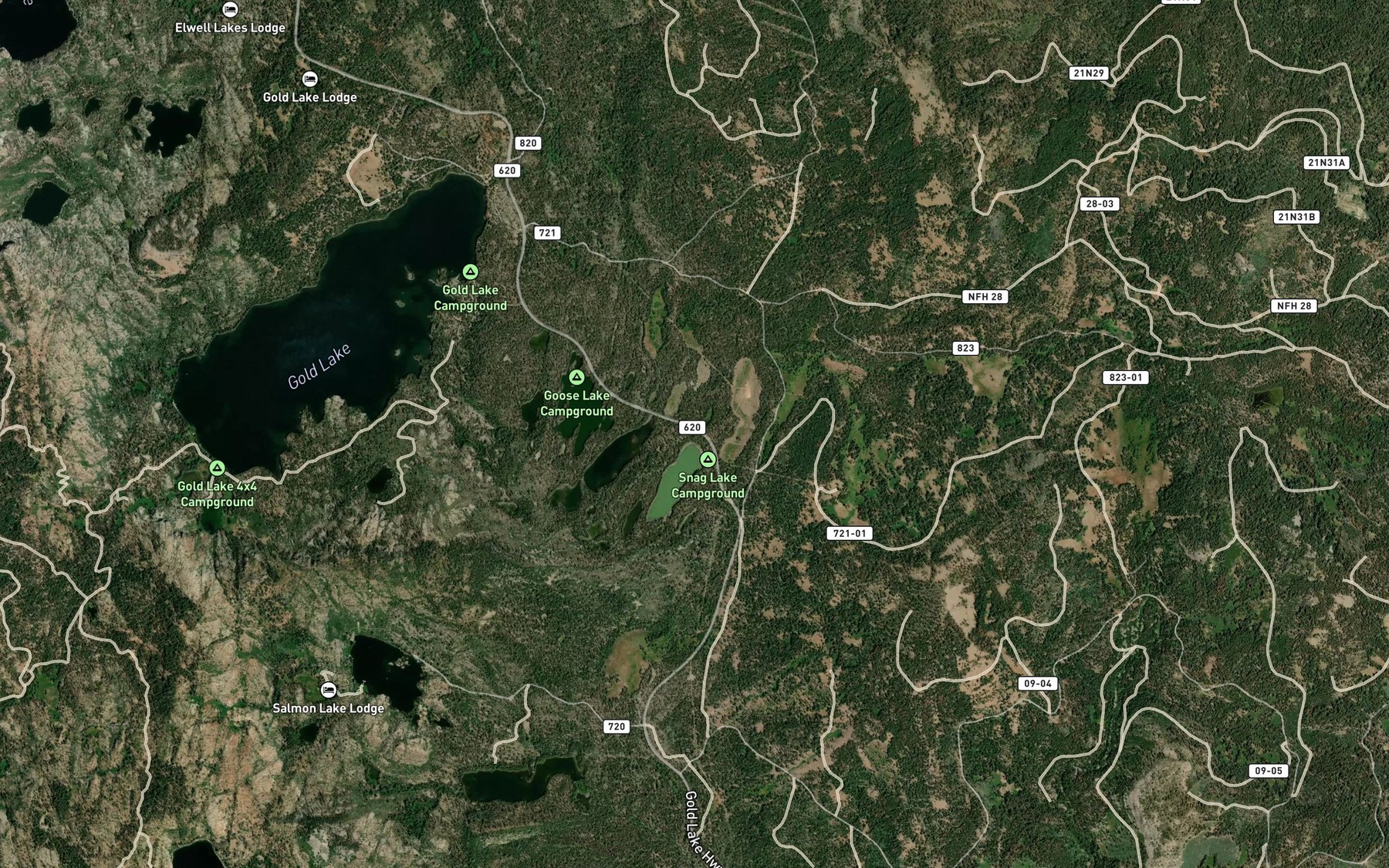 Satellite map of the Snag Lake