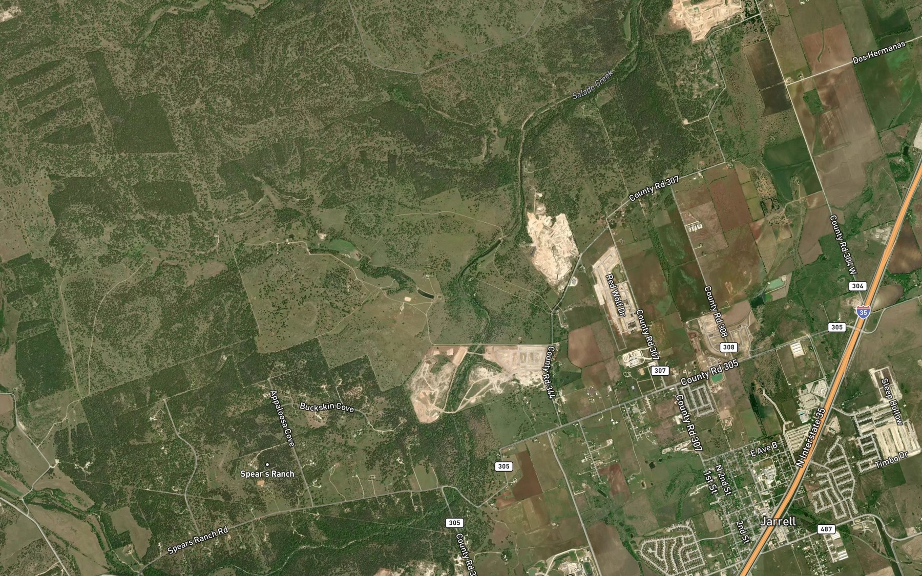 Satellite map of the Pecan Springs Branch