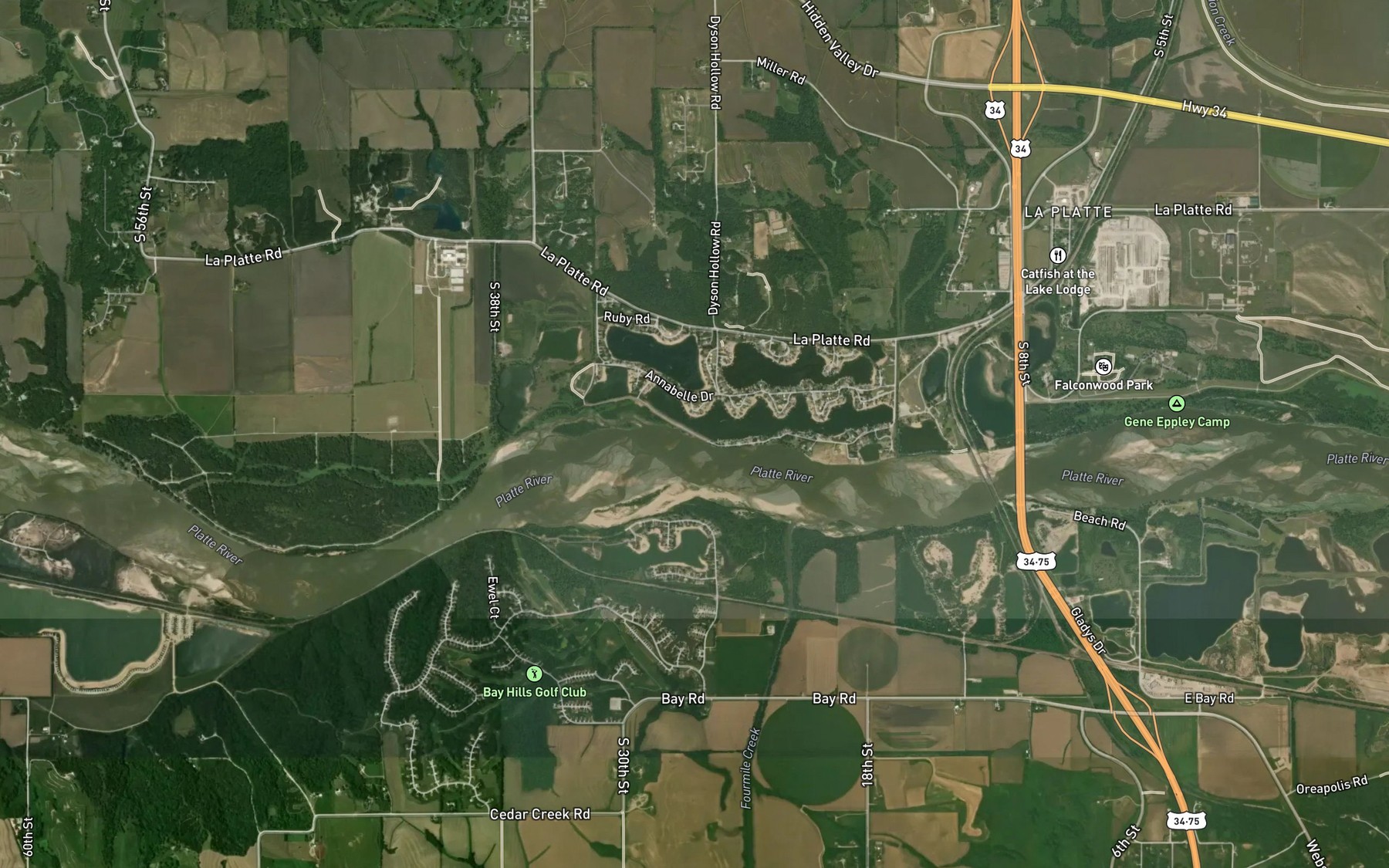 Satellite map of the Zwiebel Creek