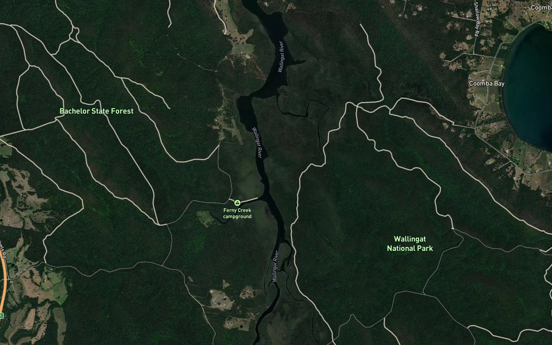Satellite map of the Ferny Creek