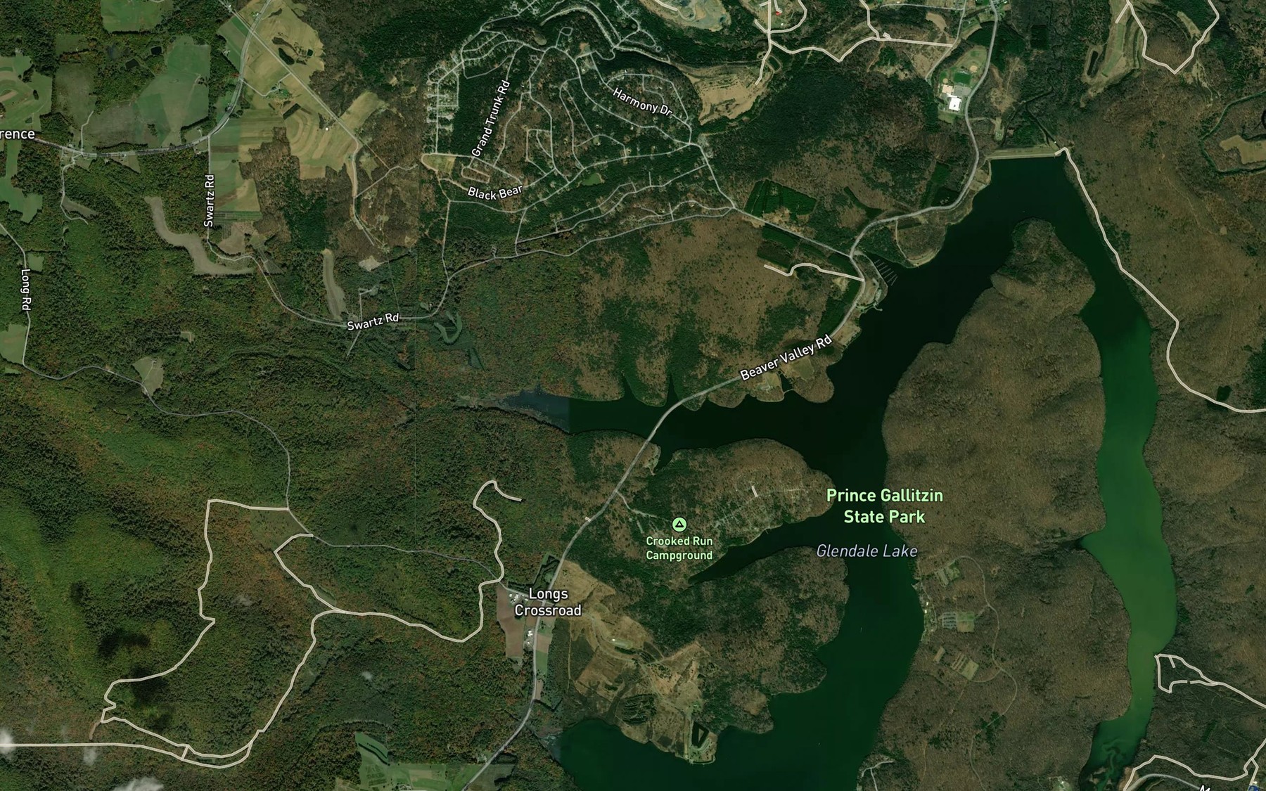 Satellite map of the Wyerough Run