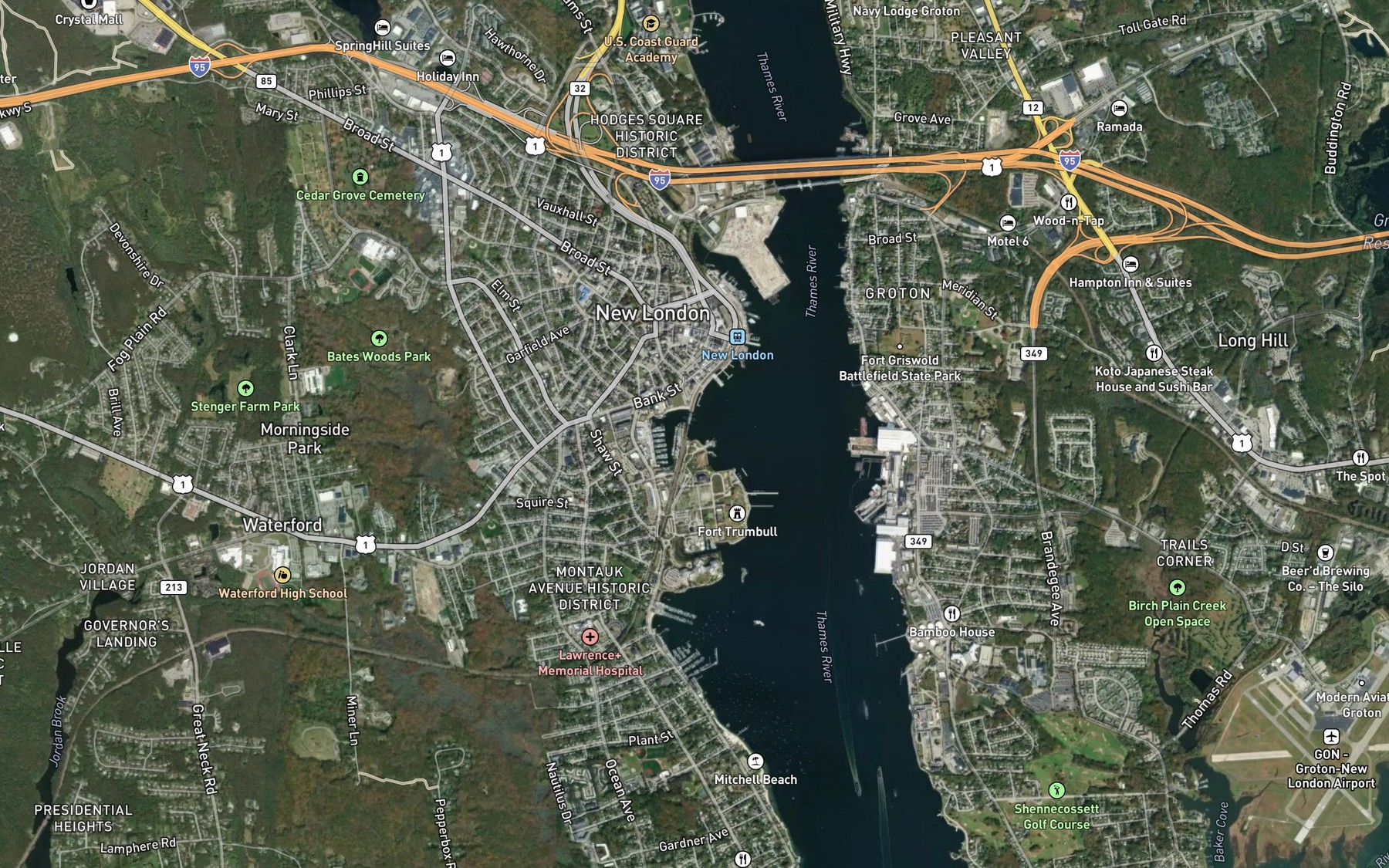 Satellite map of the Coits Cove