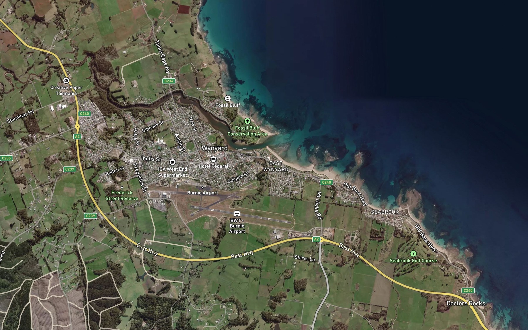 Satellite map of the Flowerdale River