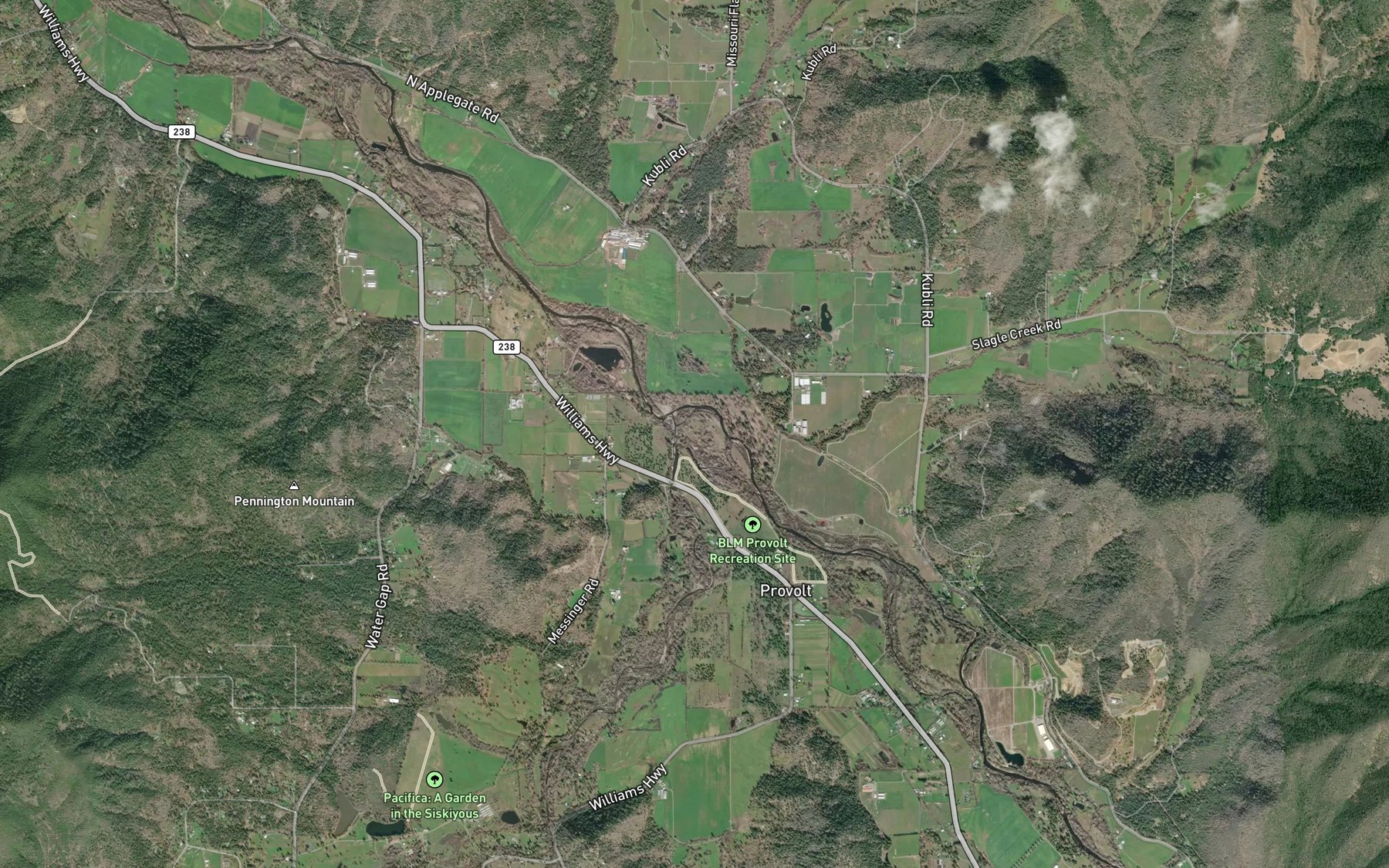 Satellite map of the Williams Creek