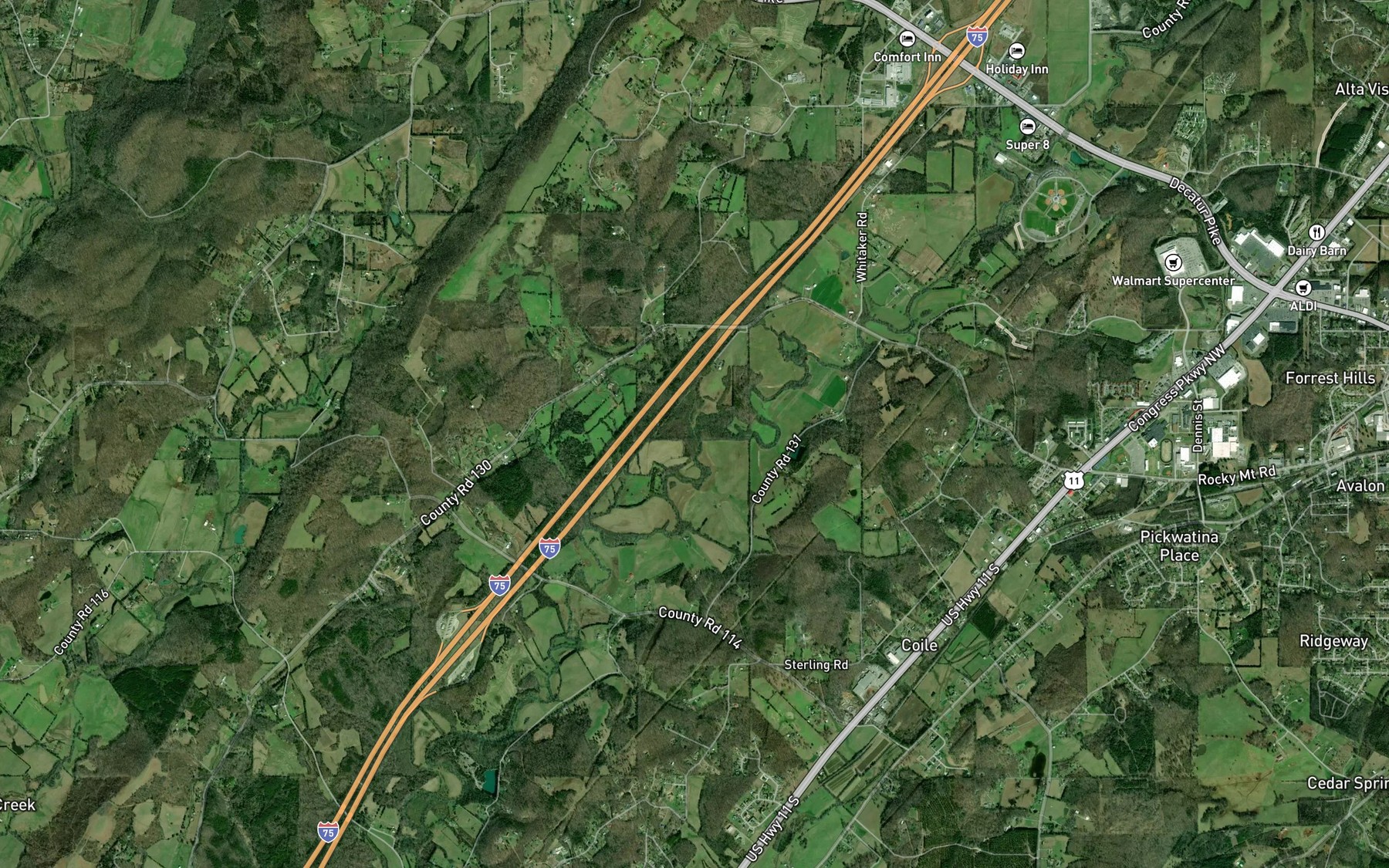 Satellite map of the Hopewell Branch