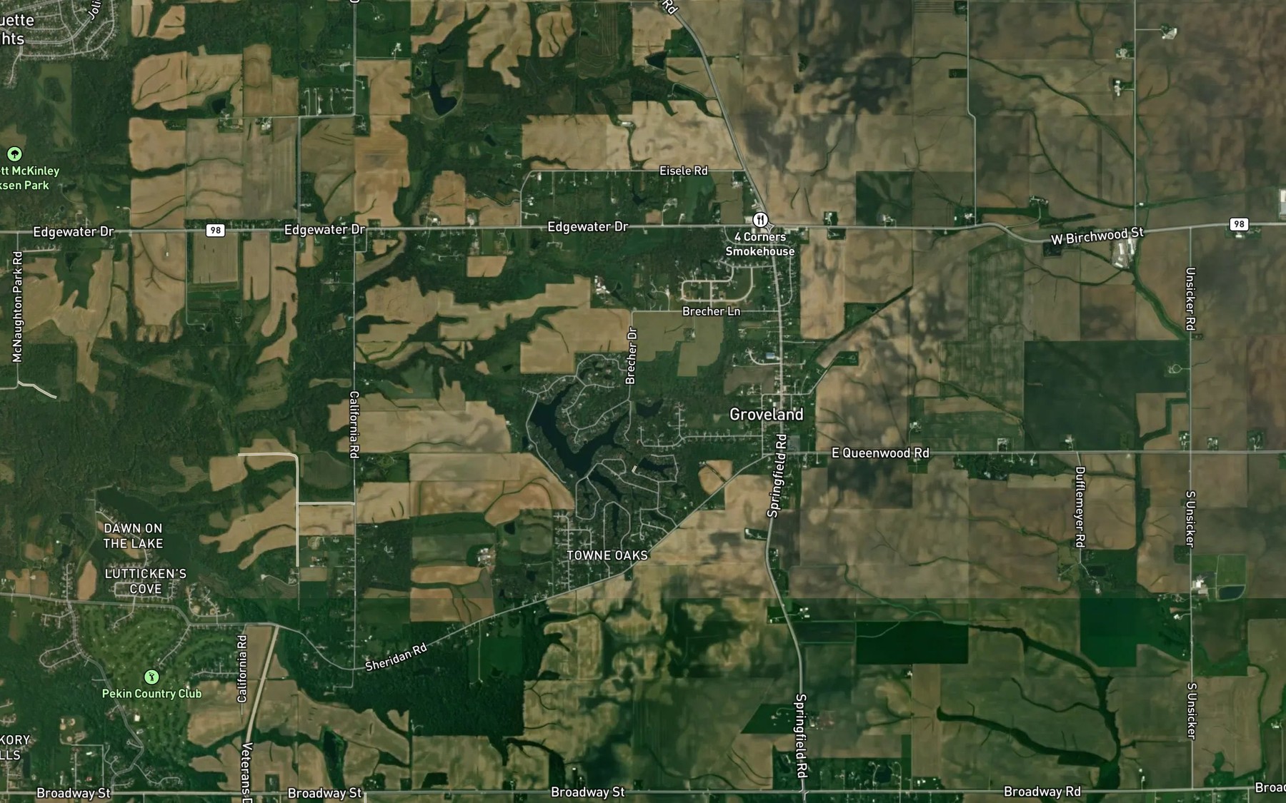 Satellite map of the Lake of the Whispering Oaks