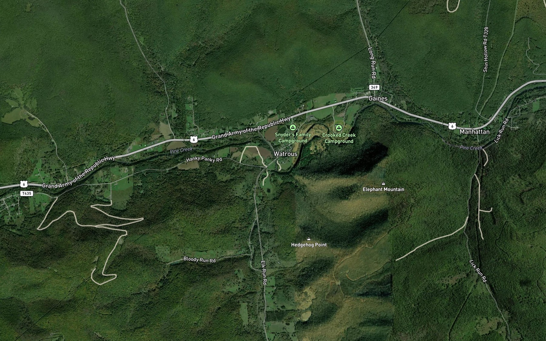 Satellite map of the Elk Run
