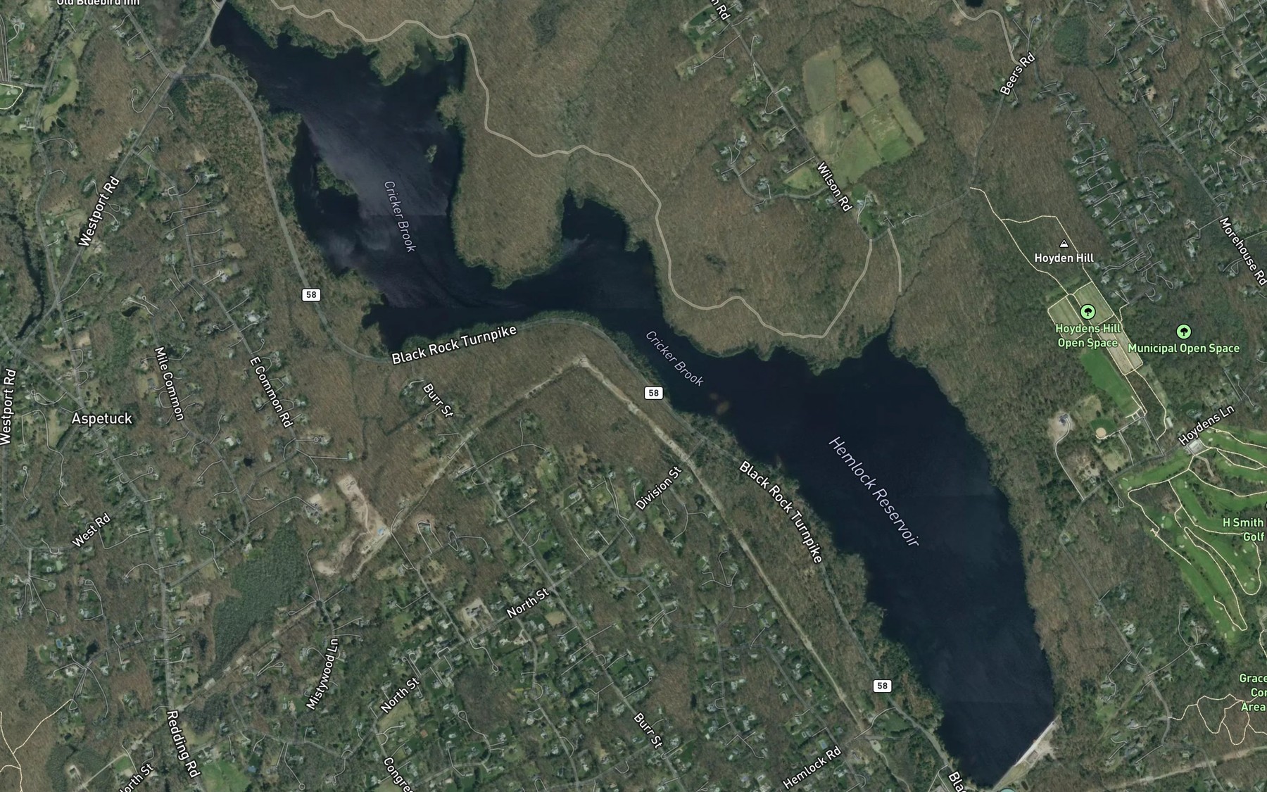 Satellite map of the Hemlock Reservoir