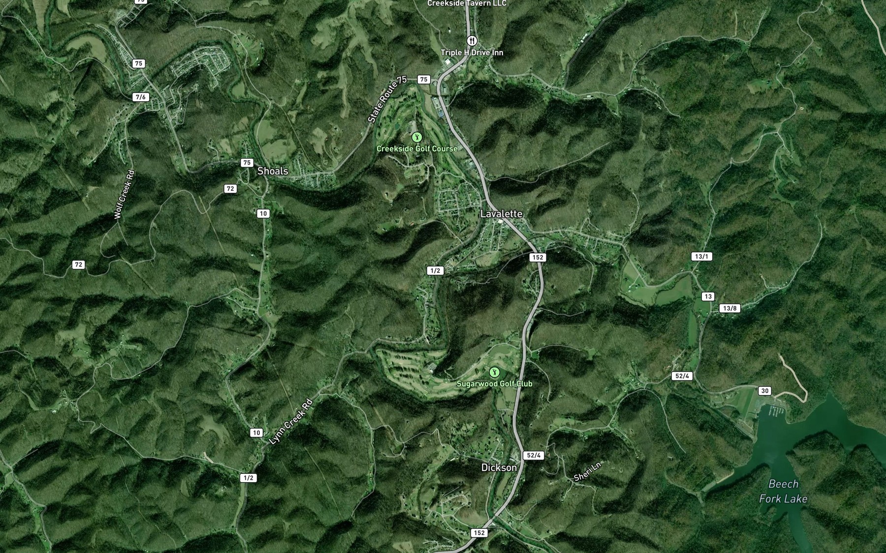 Satellite map of the Beech Fork