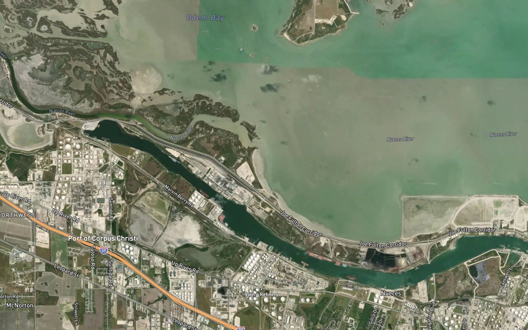 Satellite map of the Nueces River