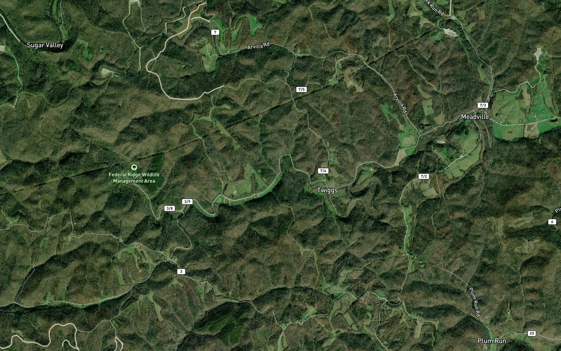 Satellite map of the Wolf Run