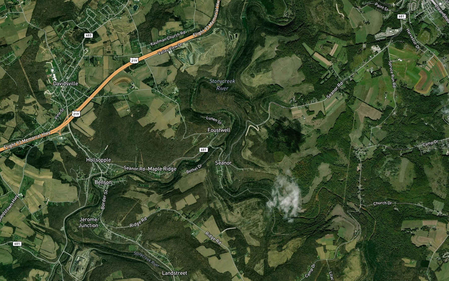Satellite map of the Shade Creek