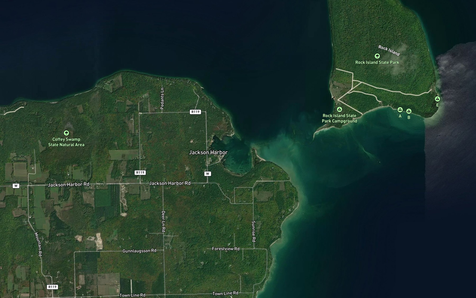 Satellite map of the Jackson Harbor