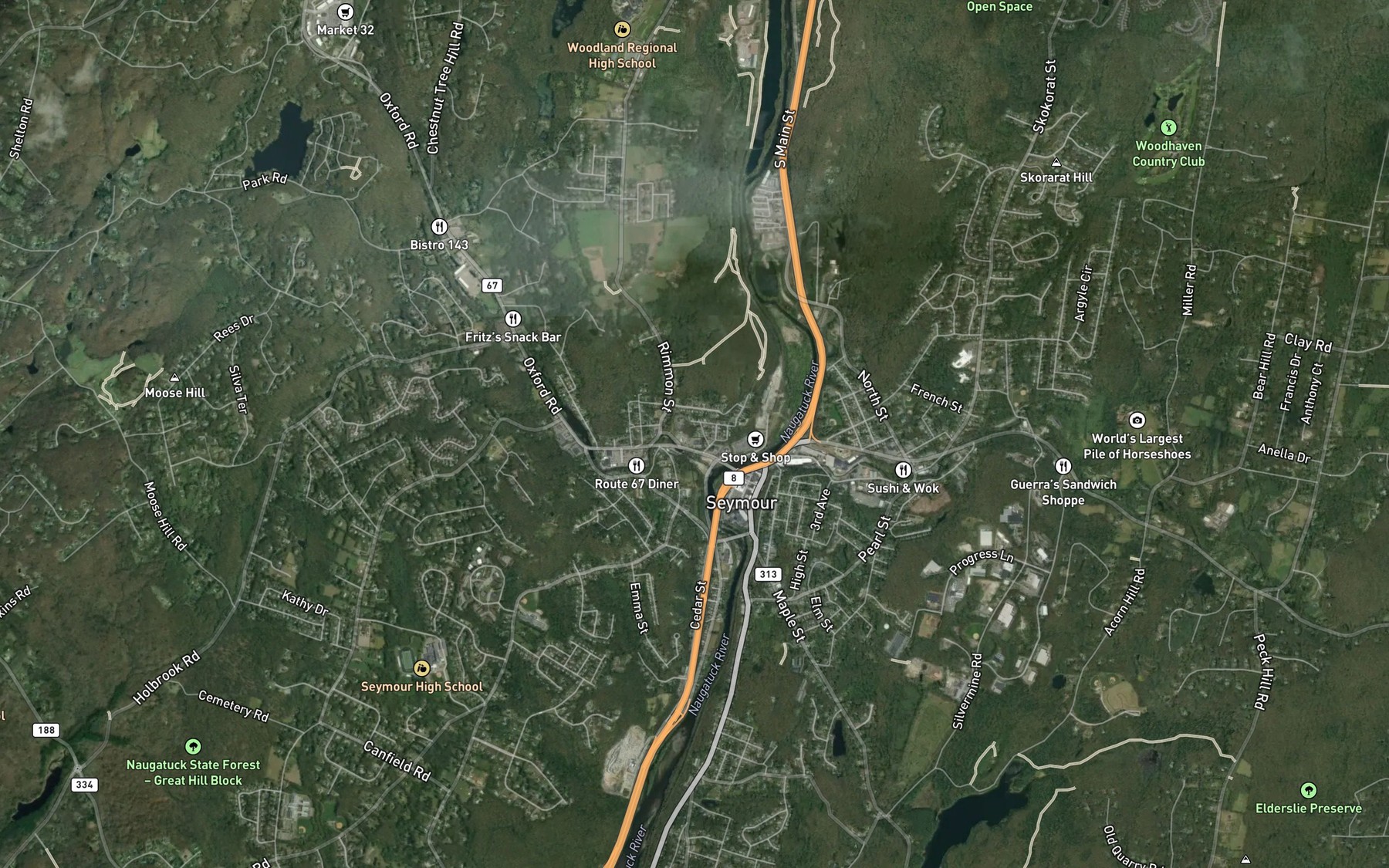 Satellite map of the Little River Reservoir
