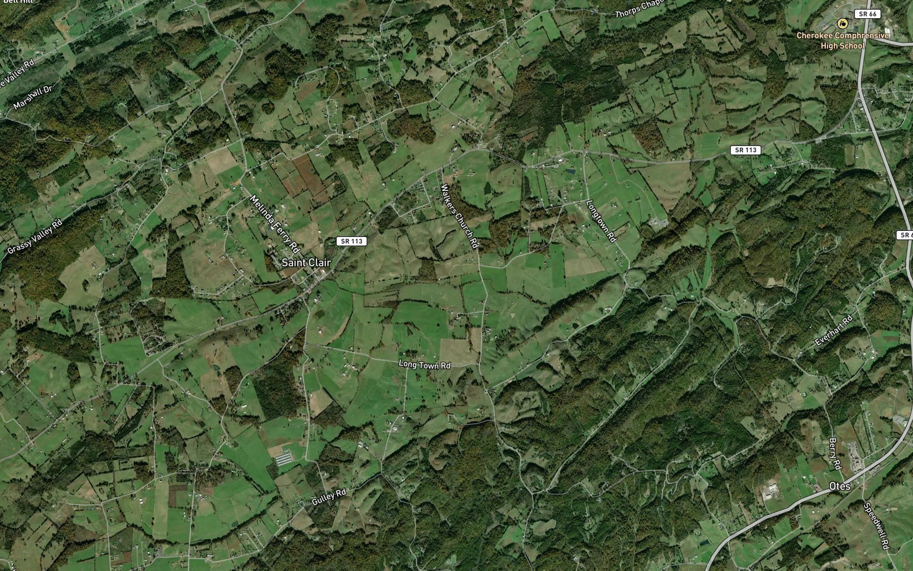 Satellite map of the Walker Branch